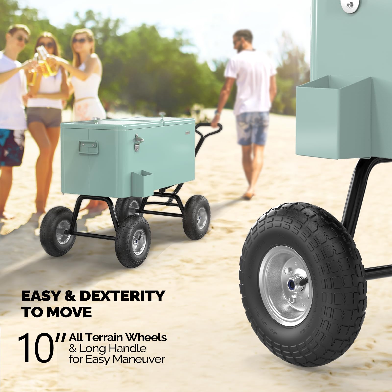 80 Quart Wagon Rolling Cooler Ice Chest with 10" Wheels Mint