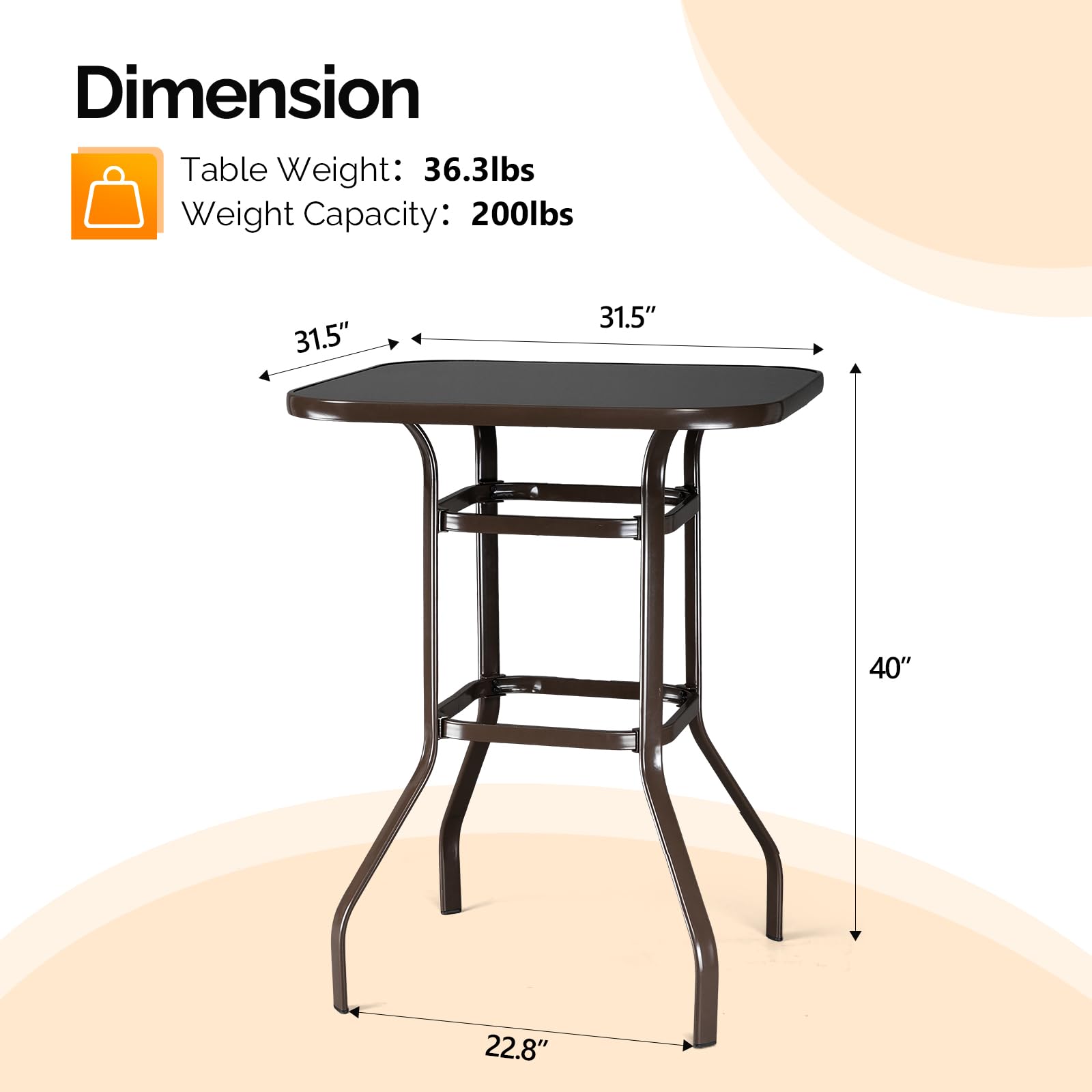 40 Inch Outdoor Patio Bar Height Table Brown