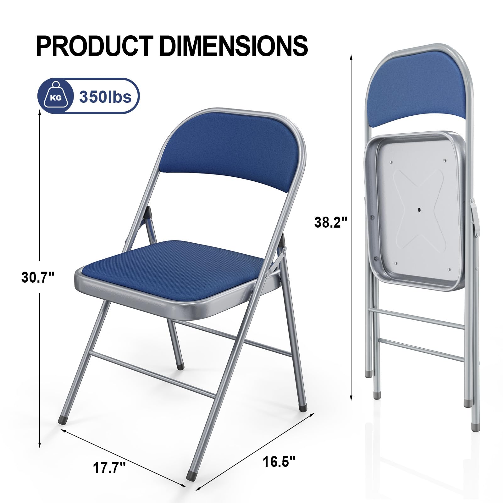 Folding Chairs with Fabric Seat Set & Back Blue