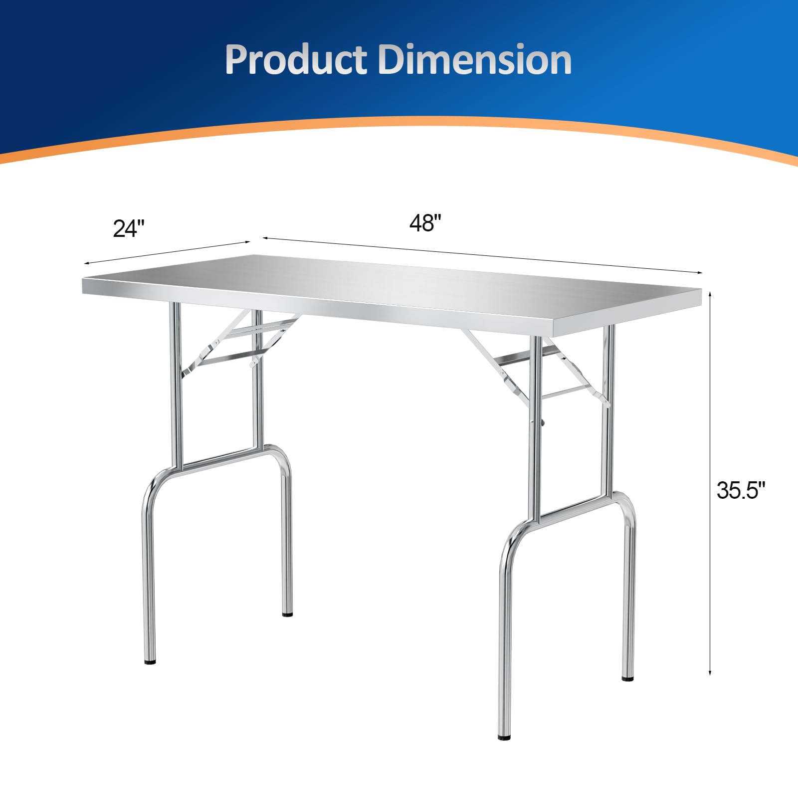 ROVSUN 48 x 24 Inches Stainless Steel Folding Table