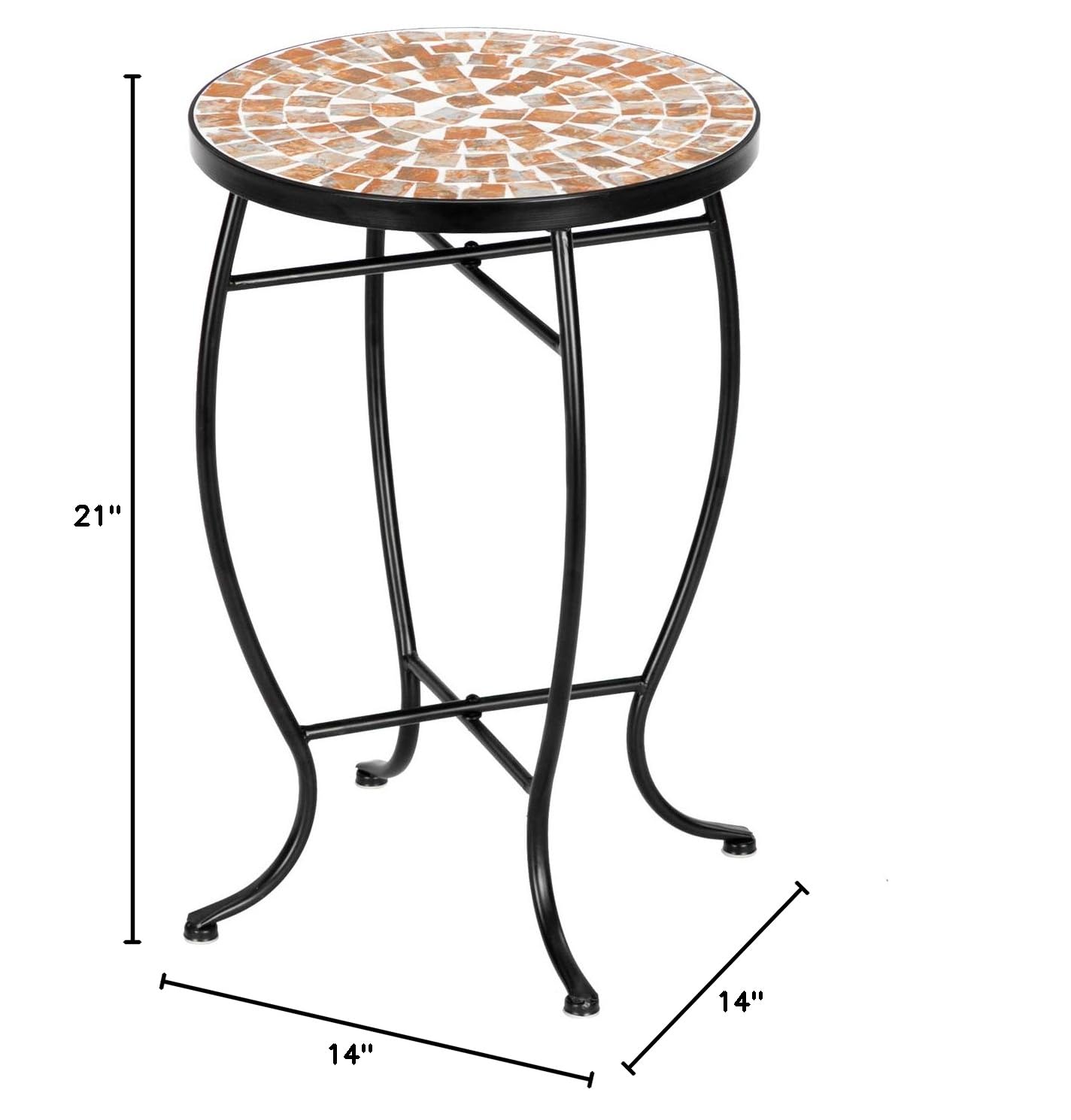 14 Inch Round Mosaic Outdoor Side Table Golden Yard