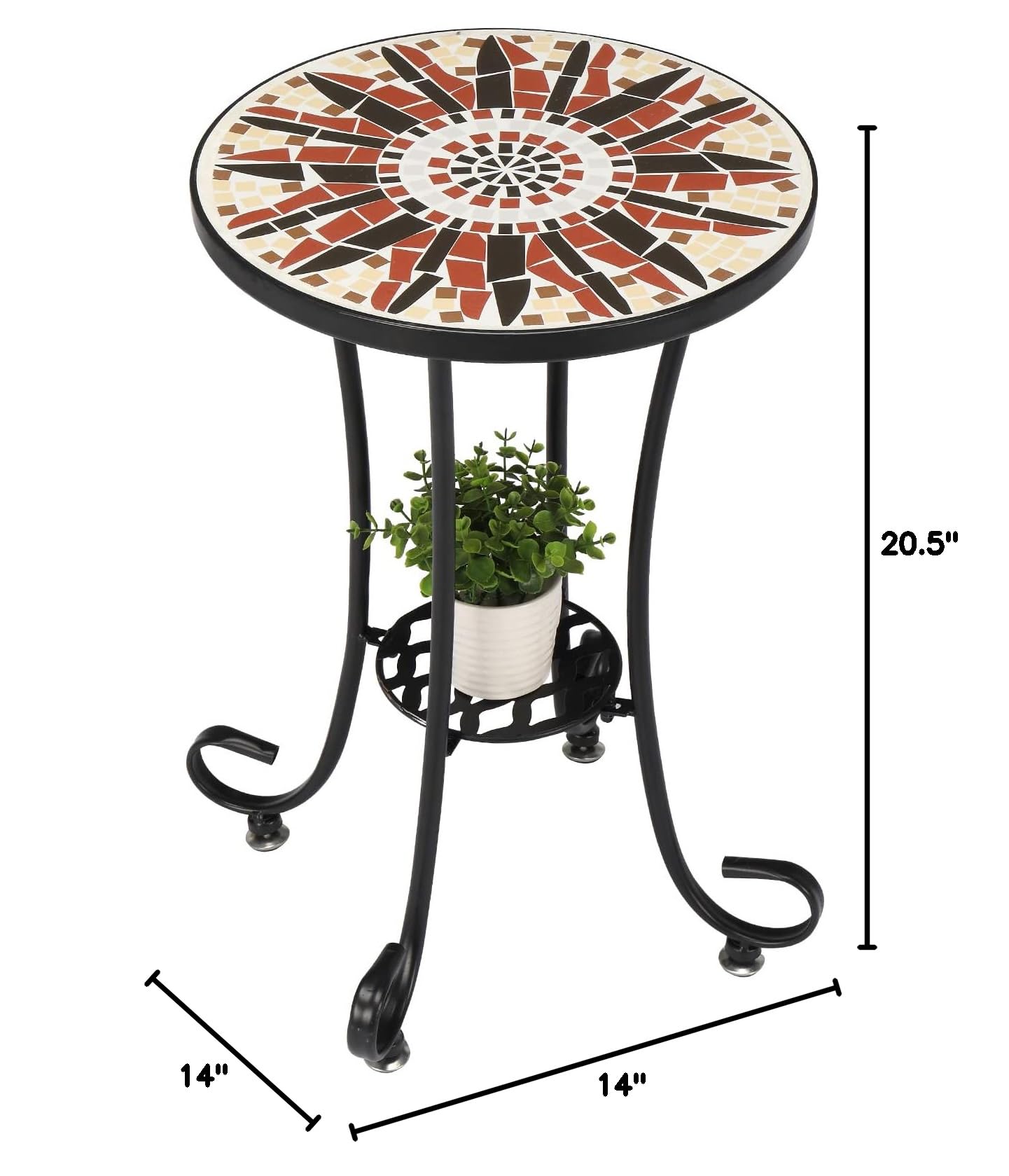 14 Inch Round Mosaic Outdoor Side Table Brown Flower