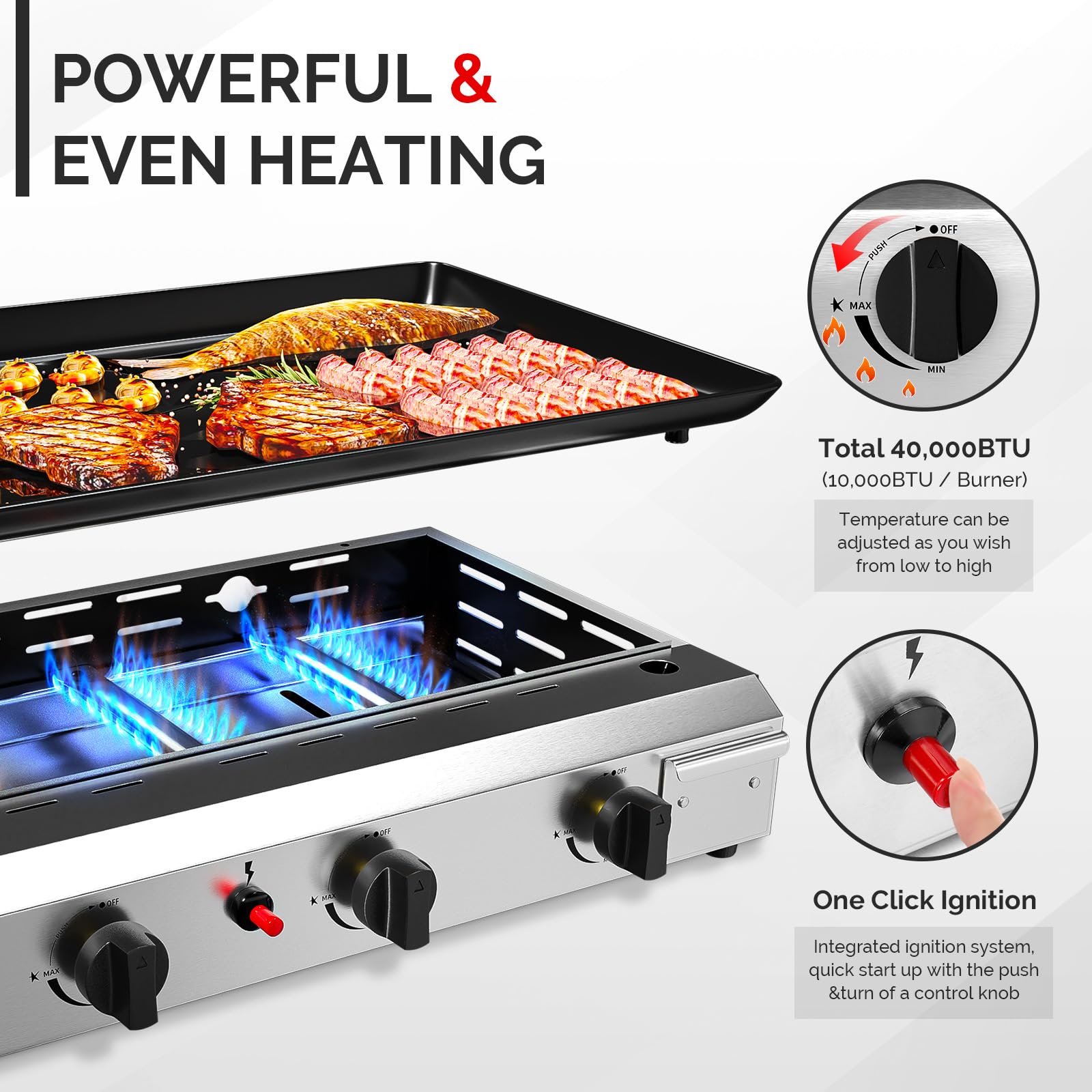 ROVSUN 4 Burner 40,000 BTU Portable Propane Rolling Flat Top Gas Grill with Stand