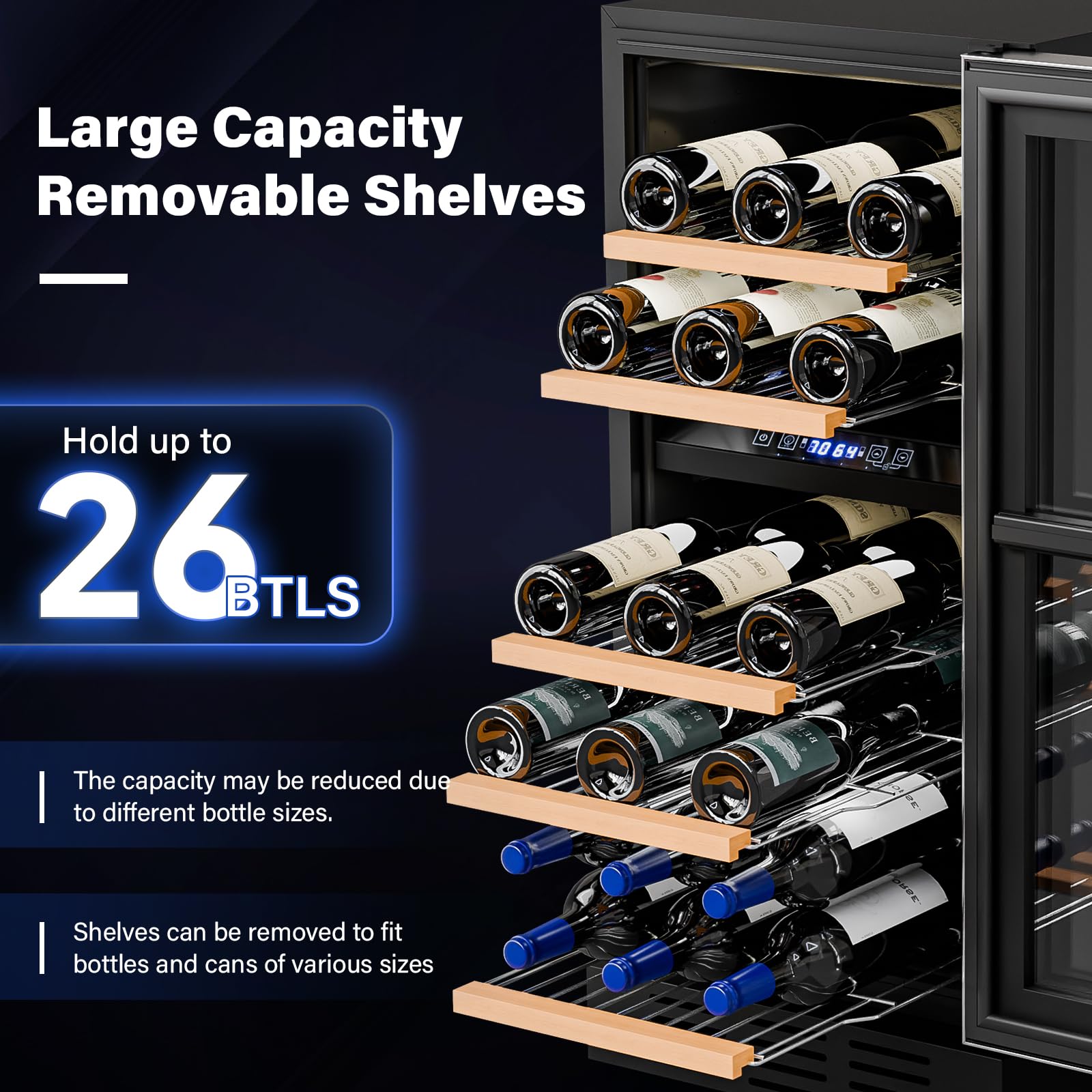 ROVSUN 26 Bottle Dual Zone Wine Cooler Fridge with Digital Temperature