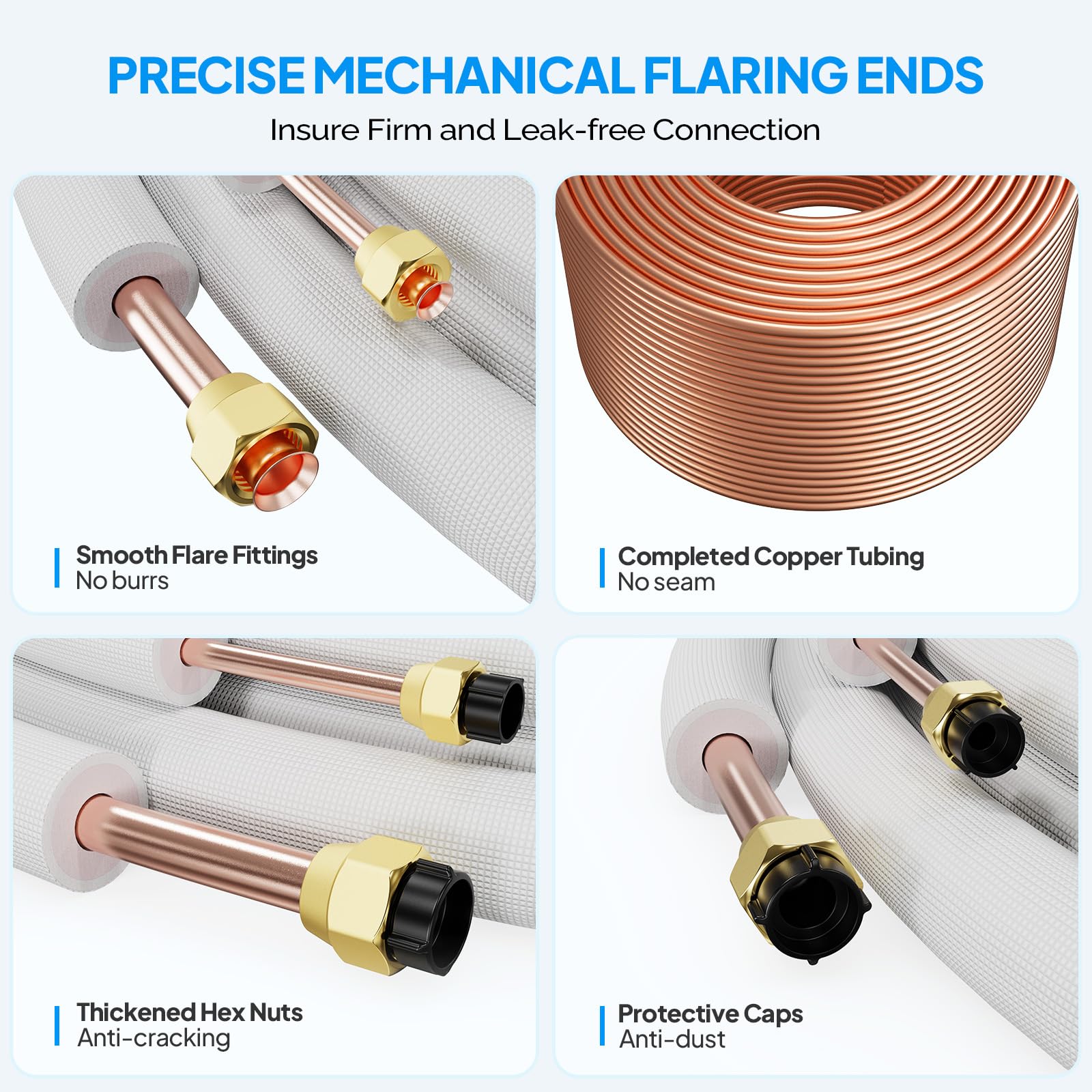 ROVSUN 50 Ft 1/4" & 3/8" O.D. Flared Copper Tubing Pipes and 3/8" Thickened PE Insulated Coil with Nuts & Kit