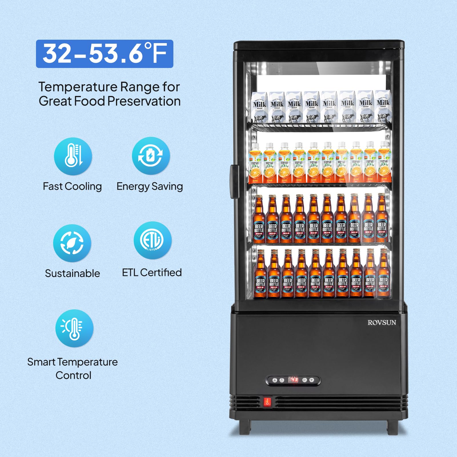 ROVSUN 3 Cu.Ft. 170W 110V Four-Sided Refrigerated Bakery Display Case Countertop