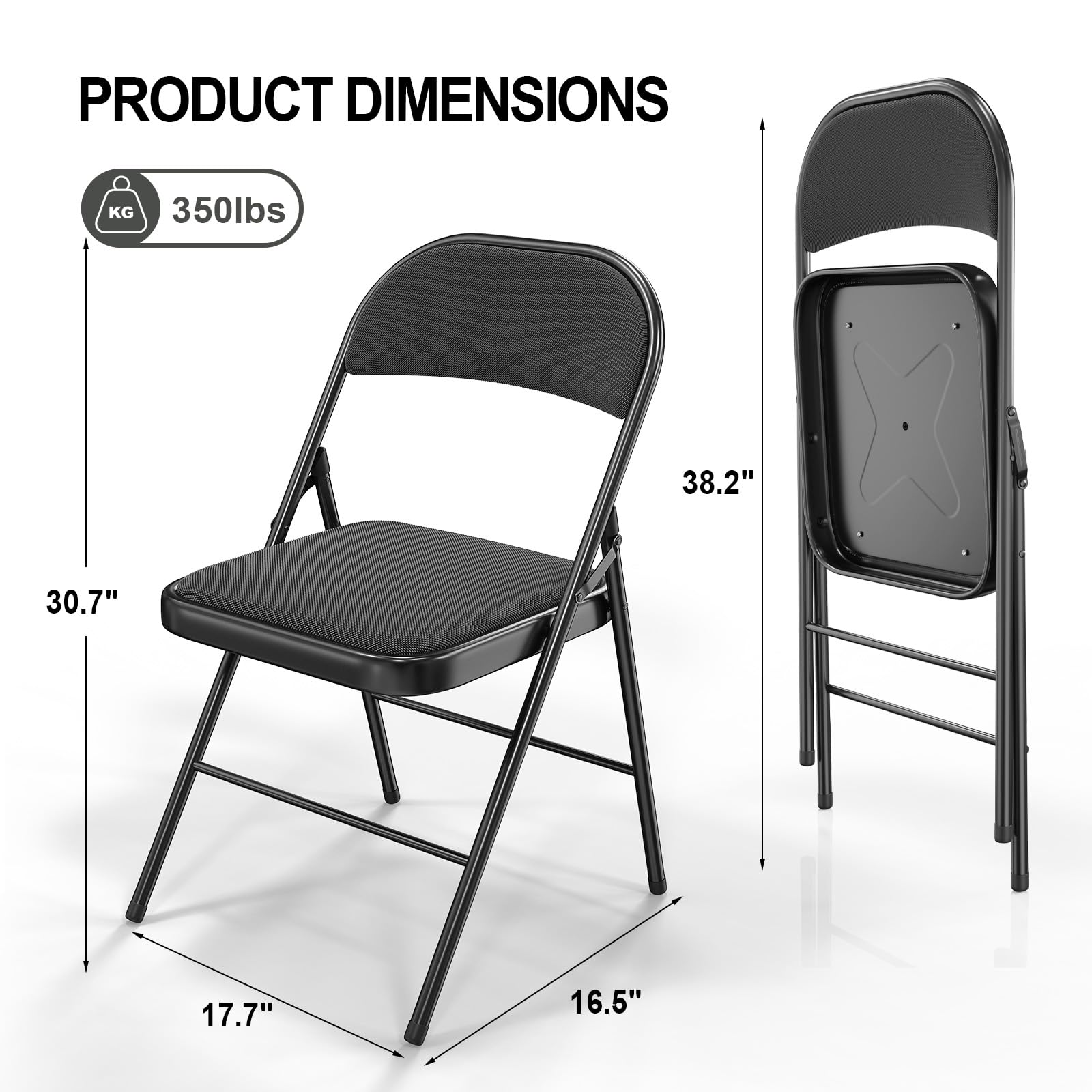 Folding Chairs with Fabric Seat Set & Back Black