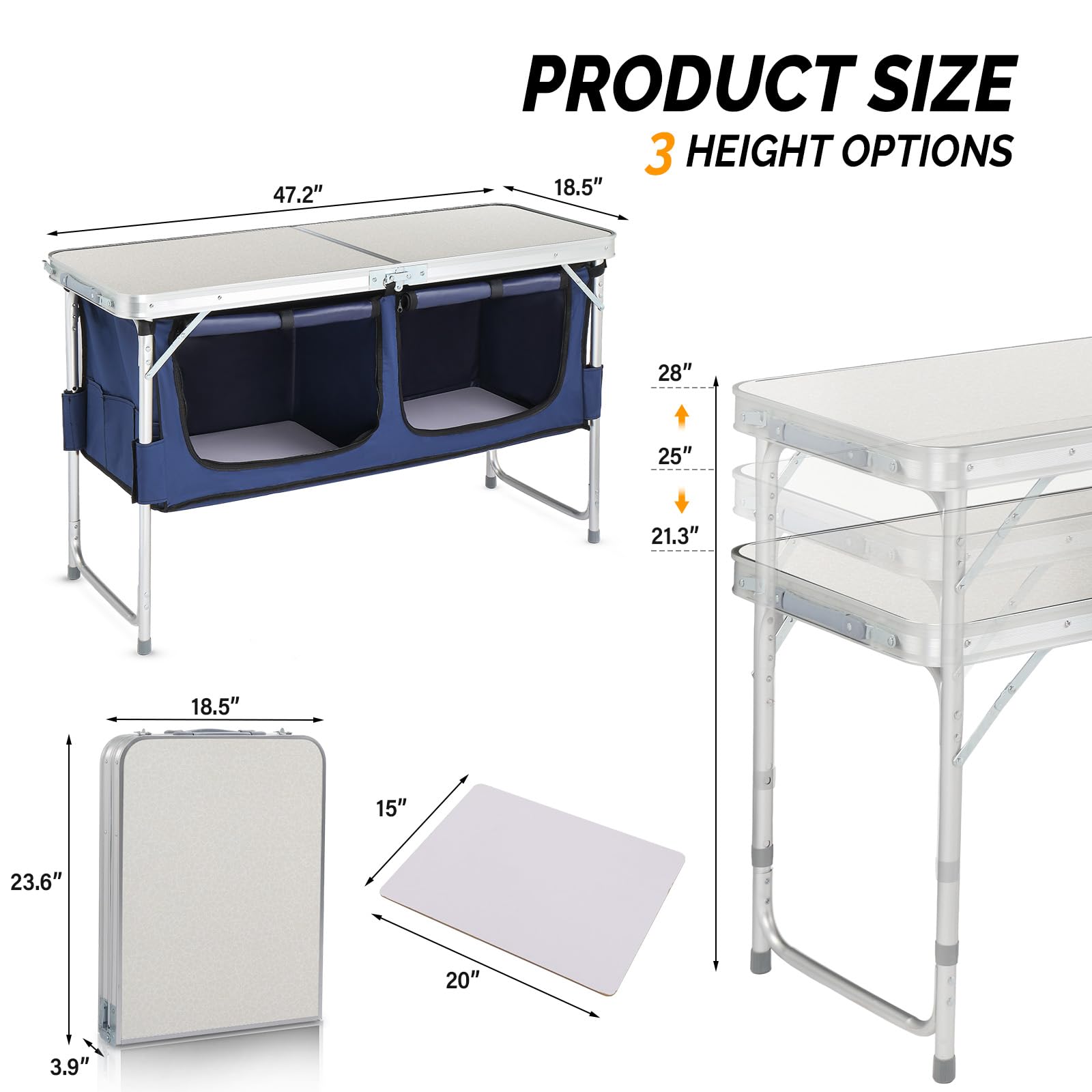 4 FT Folding Camping Table with Storage White