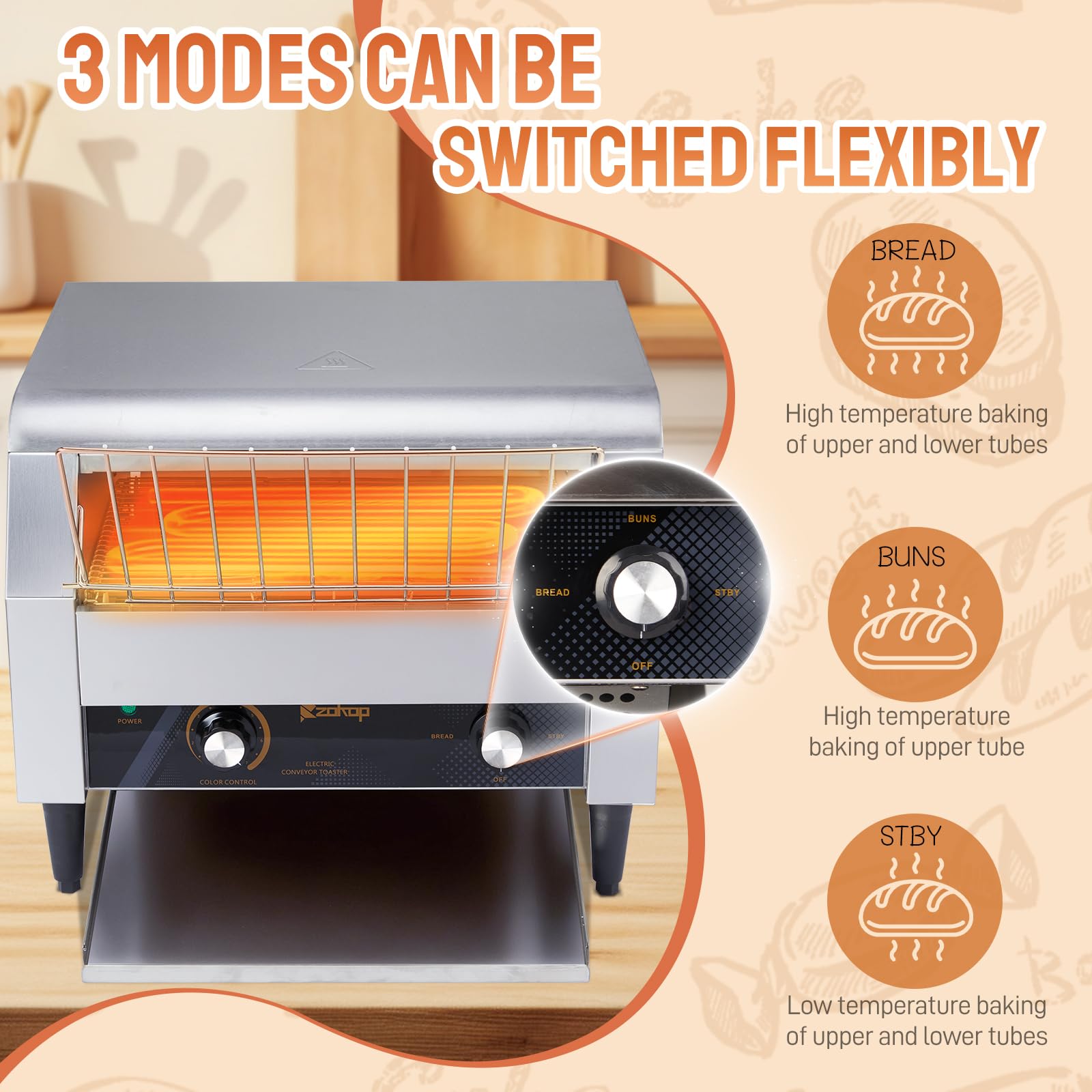 18.5" 1700W 110V Commercial Conveyor Toaster with 450 Slices/Hour