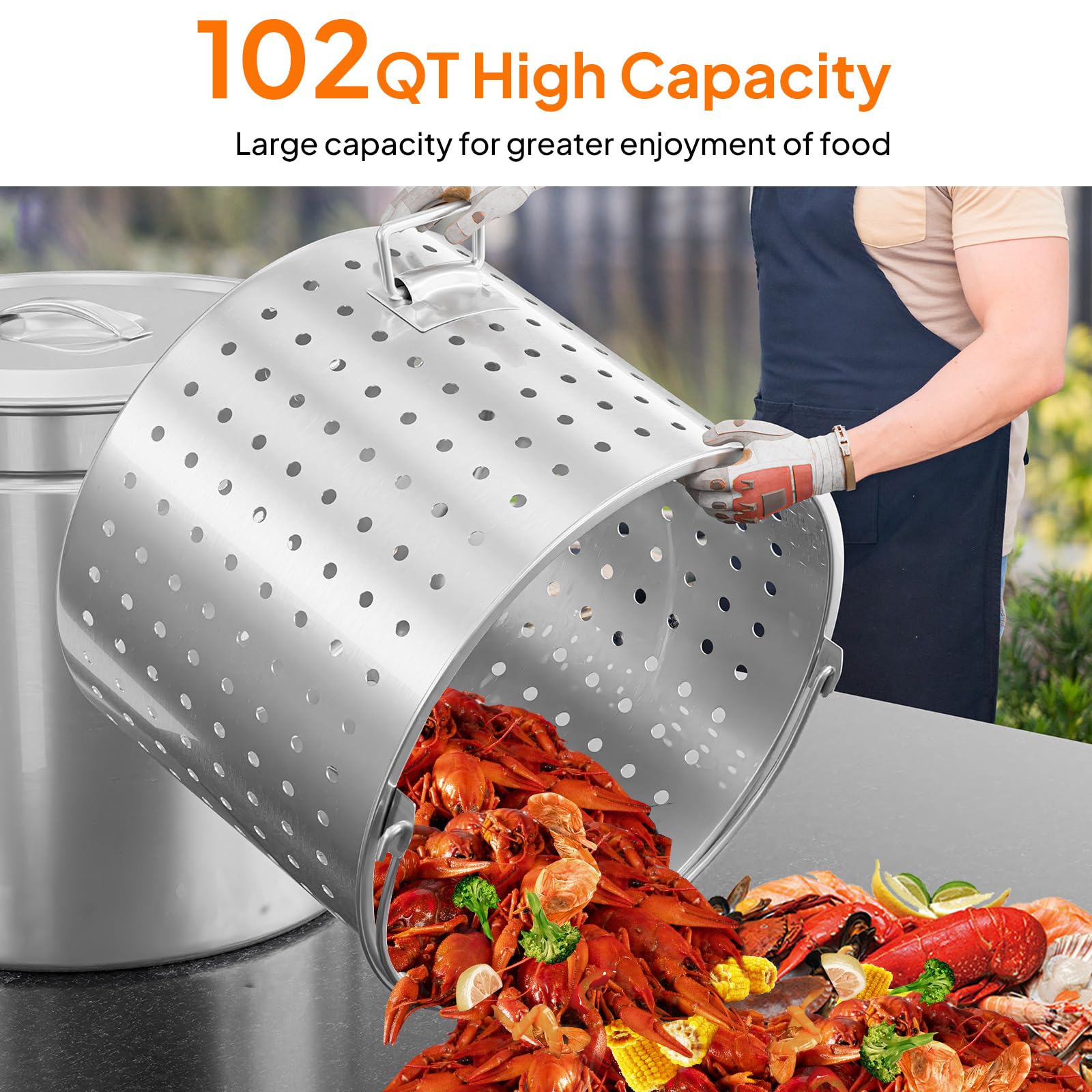 ROVSUN 102 QT Stainless Steel Seafood Boil Pot with Strainer Basket