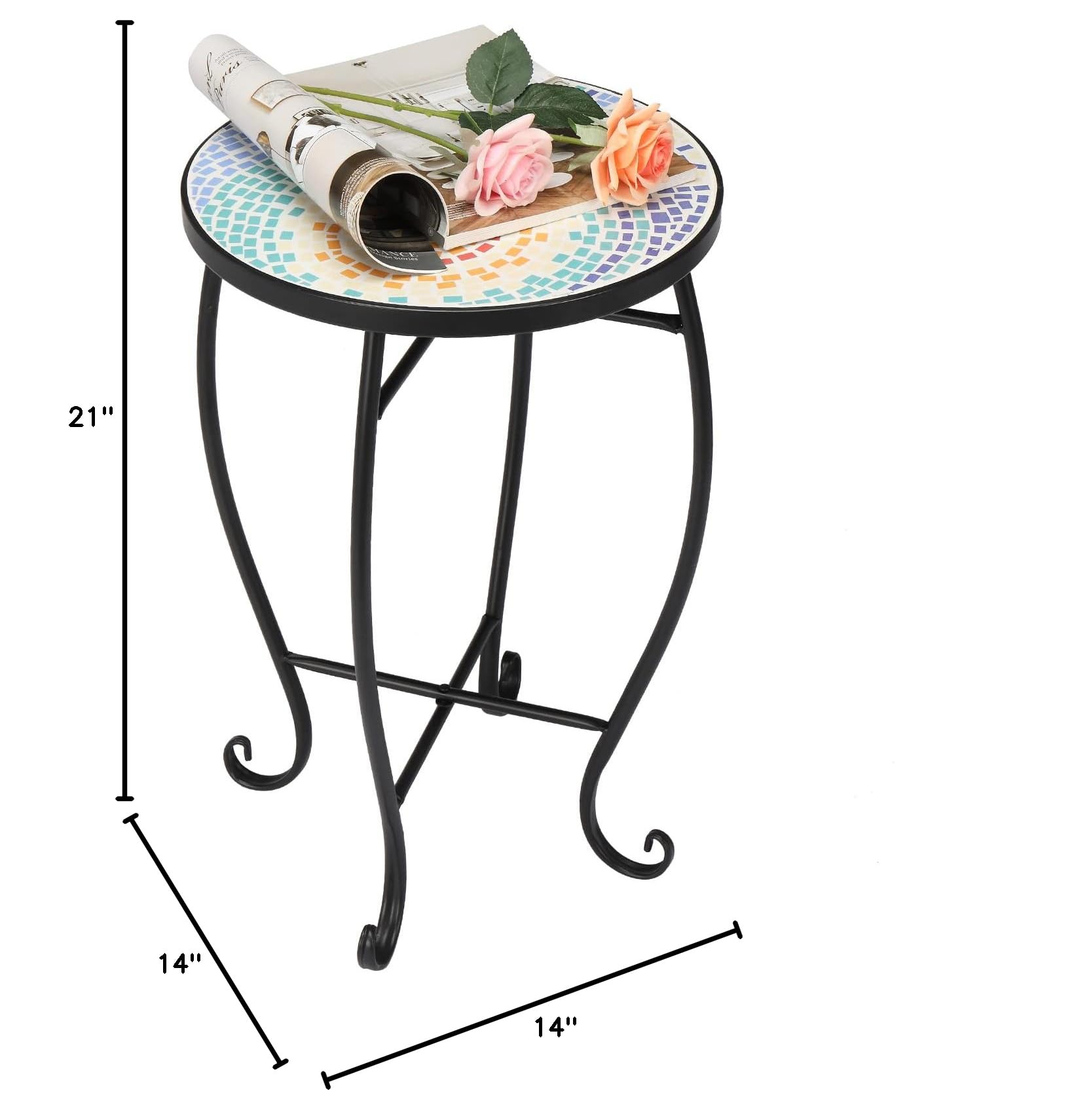 14 Inch Round Mosaic Outdoor Side Table Blue Hawaii