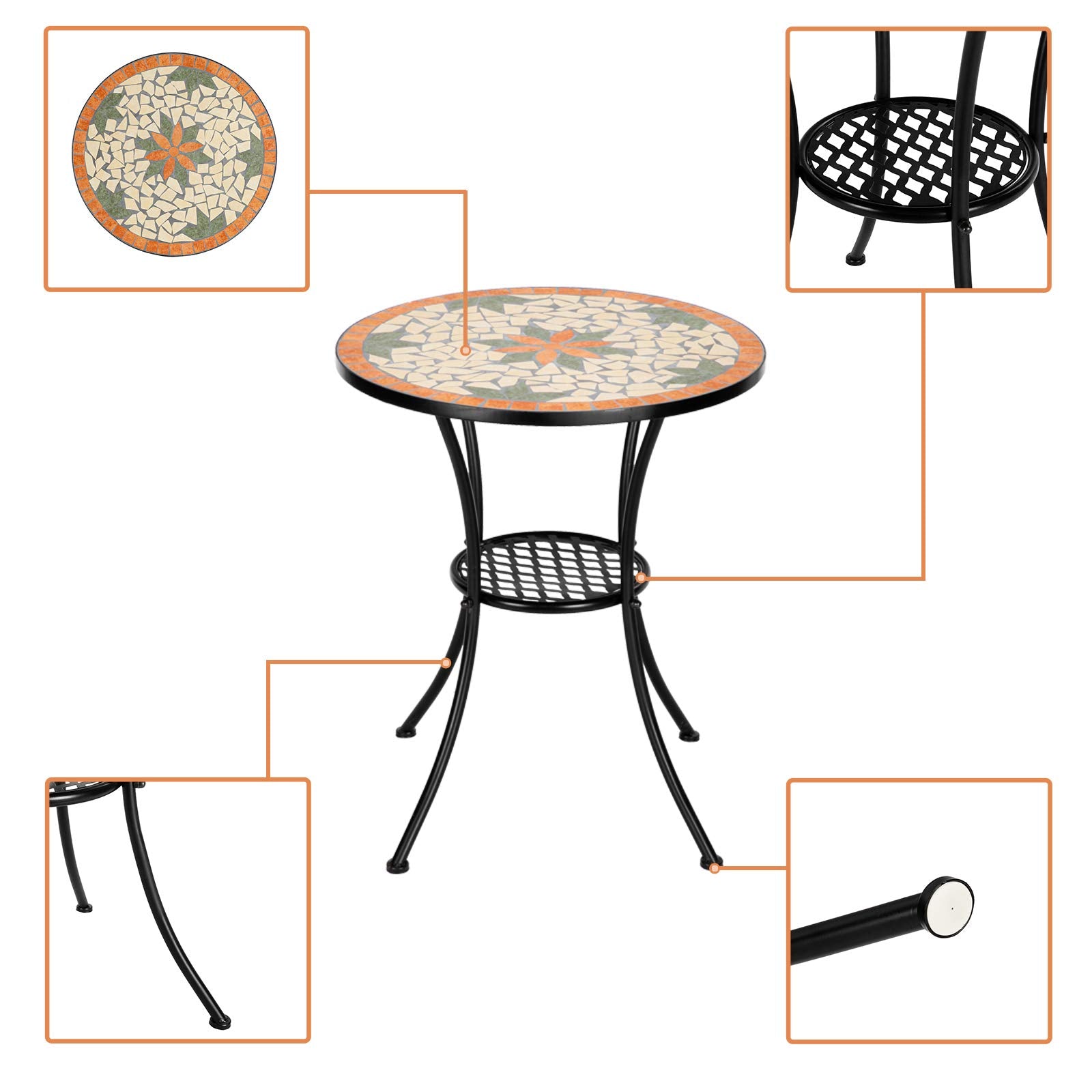 23.6 Inch Round Mosaic Outdoor Side Table Orange