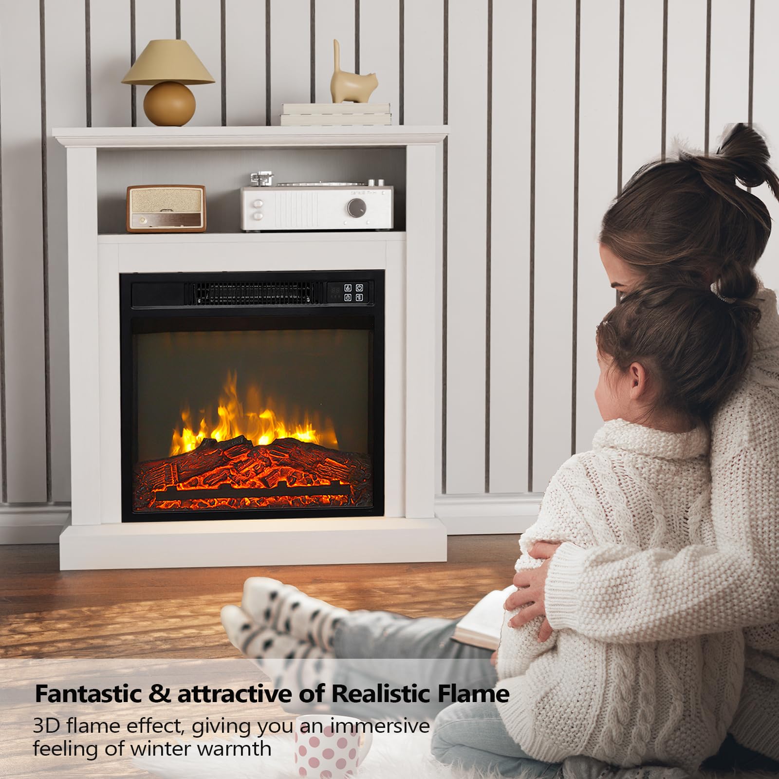 ROVSUN 30'' W 1400W 120V Electric Fireplace with Mantel & Remote