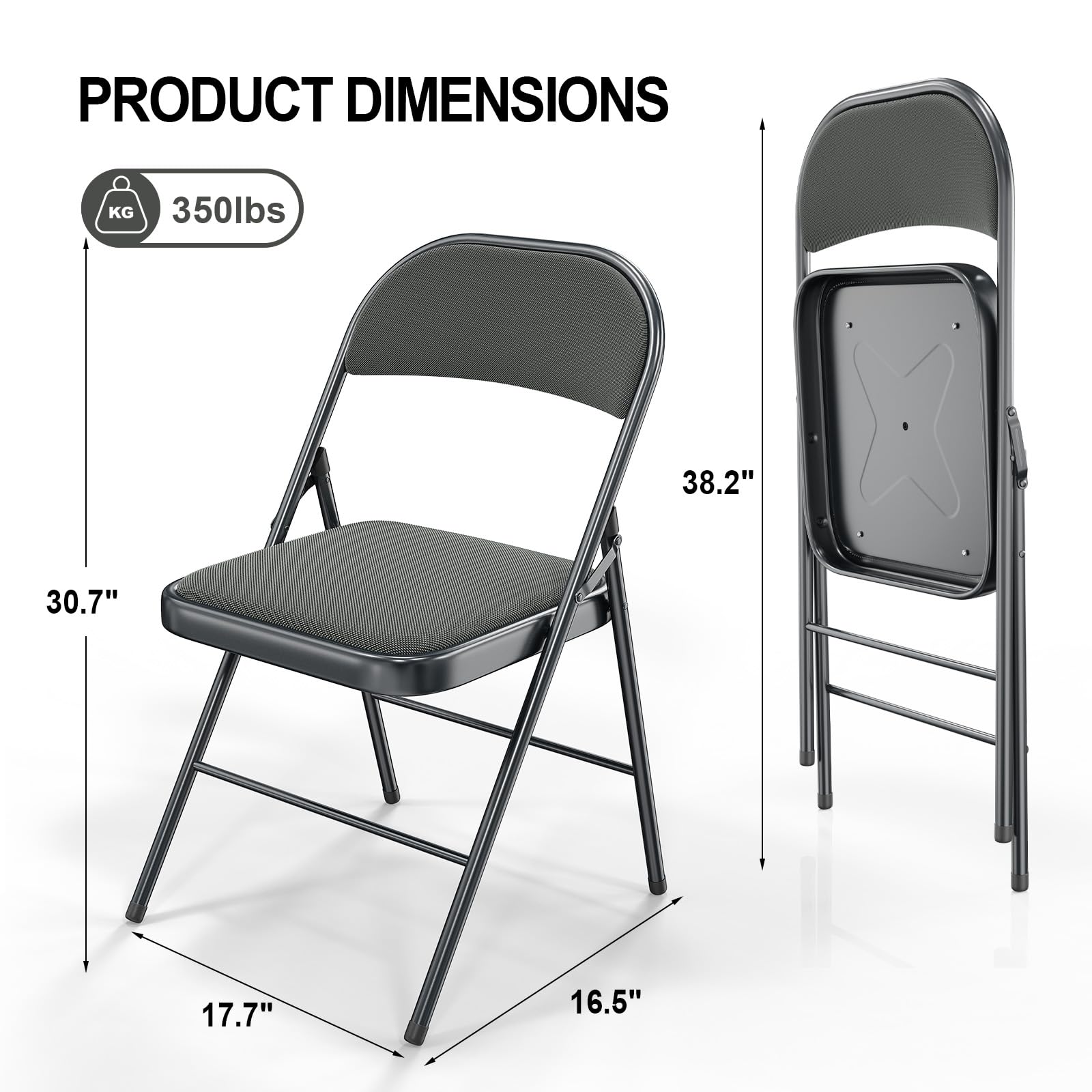 Folding Chairs with Fabric Seat Set & Back Grey