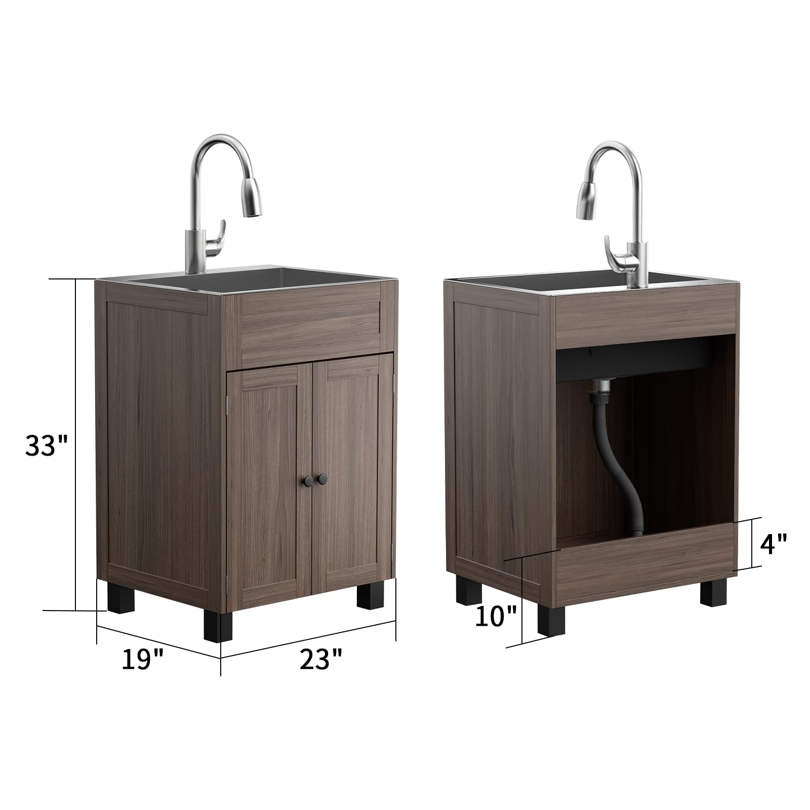 ROVSUN 24" Utility Sink with Cabinet for Kitchen Laundry Room Brown