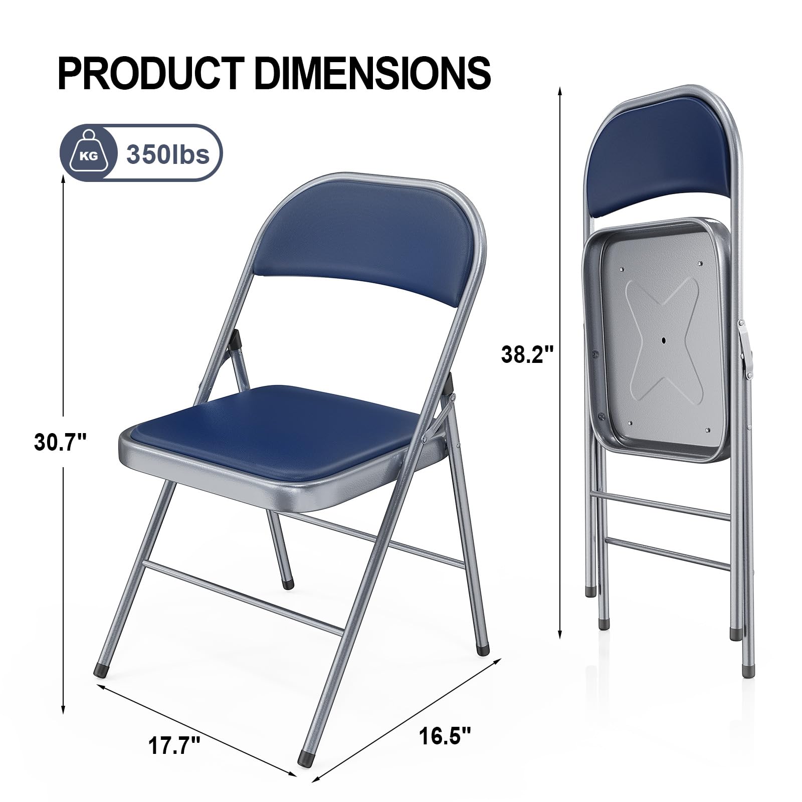 Folding Chairs with PU Leather Seat Set & Back Blue