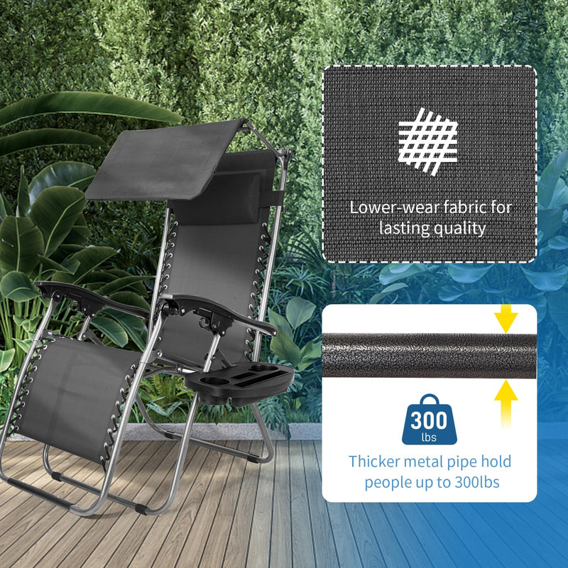 Outdoor Folding Zero Gravity Lounge Chair with Canopy Black