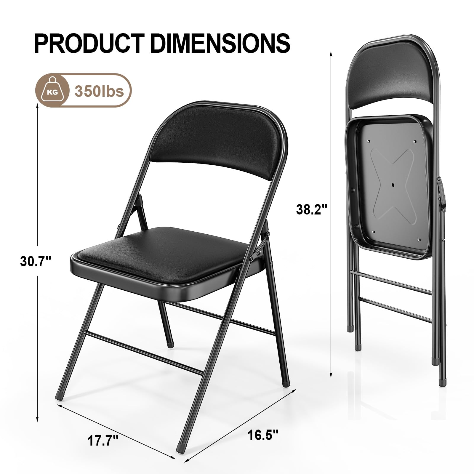 Folding Chairs with PU Leather Seat Set & Back Black