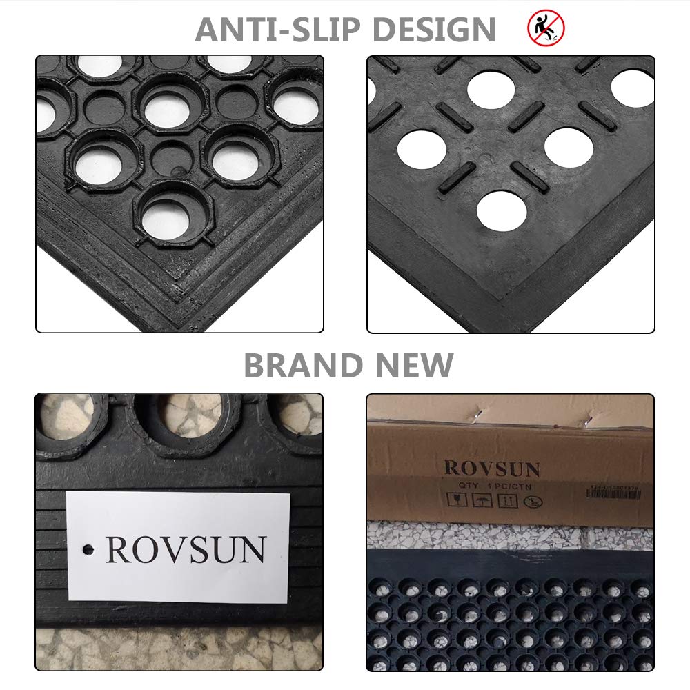 ROVSUN 36'' x 60''(3 x 5 FT) Rubber Floor Mat Anti-Fatigue Non-Slip with Holes