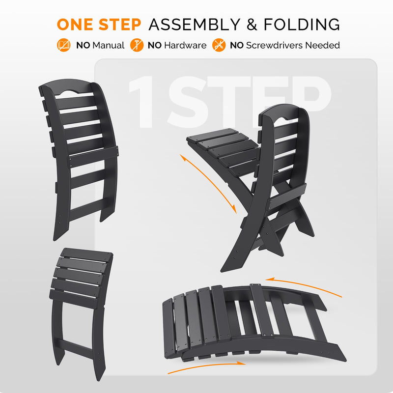 Portable Plastic Folding HDPE Adirondack Chair Black