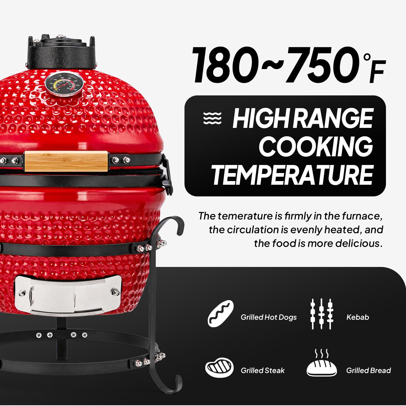 ROVSUN 13" Round Portable Ceramic Grill with Thermometer Red