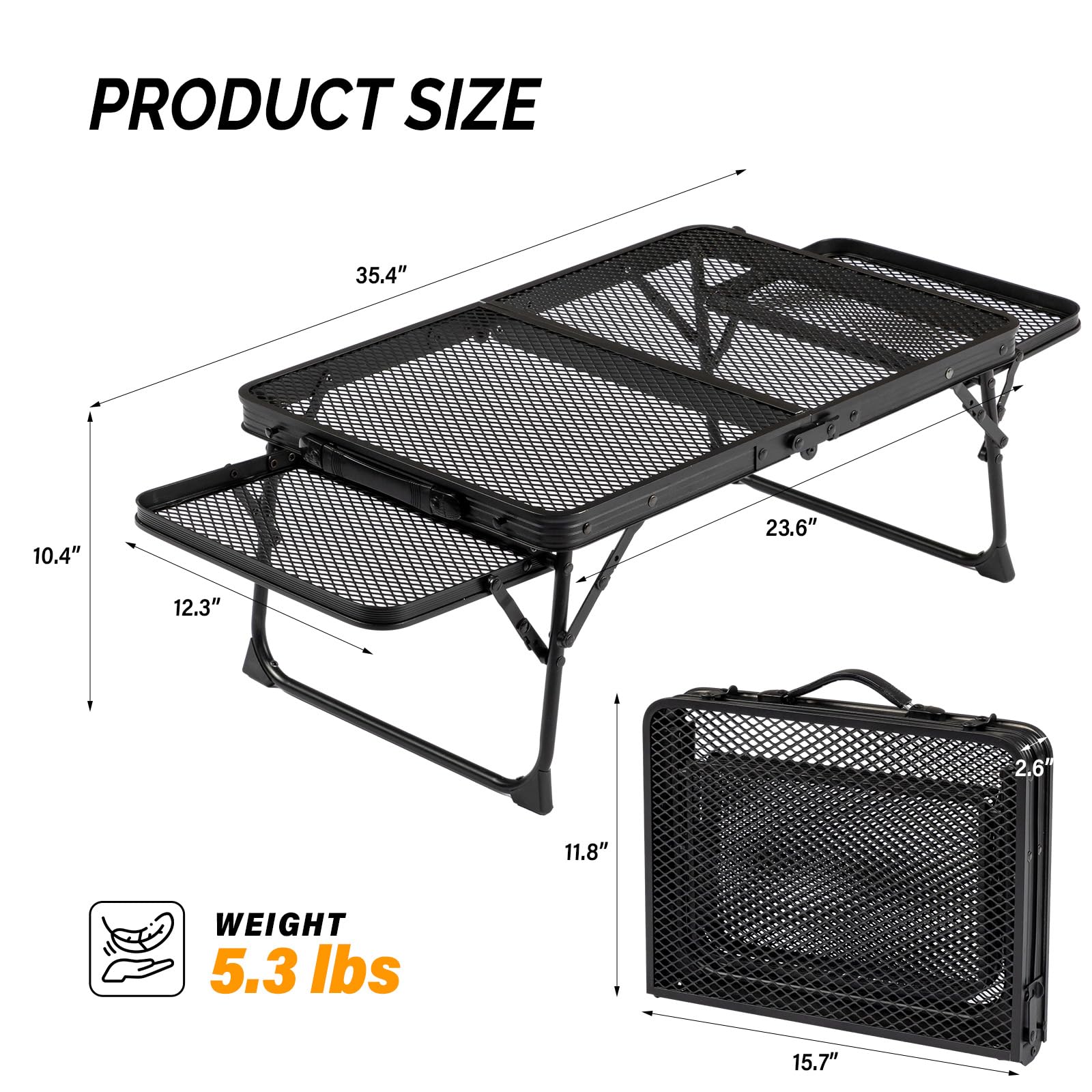 3 FT Portable Picnic Table with Wing Panels & Mesh Tabletop