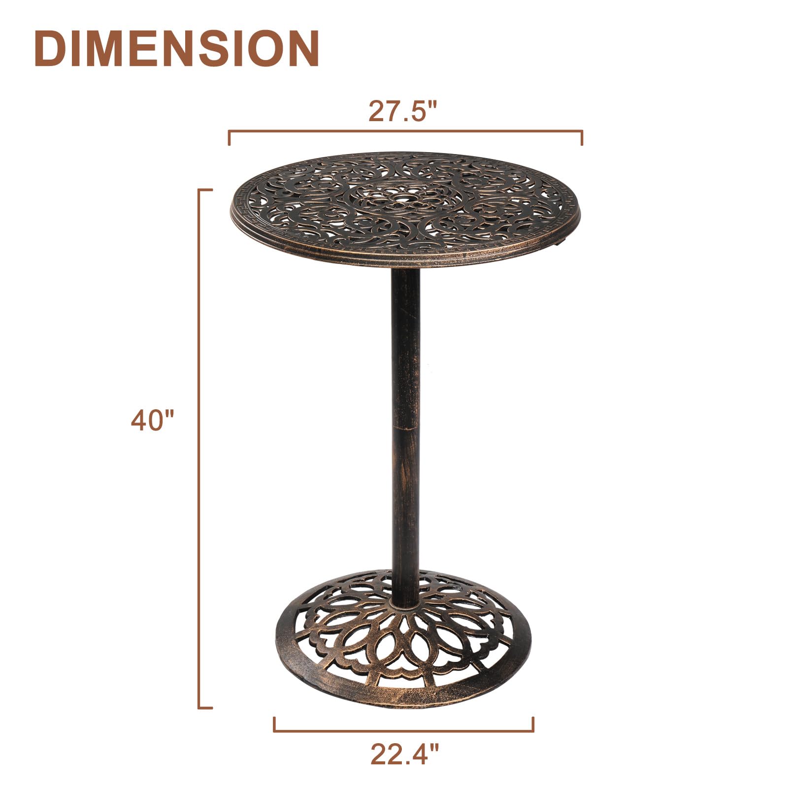 28 Inch Round Outdoor Bar Table with Umbrella Hole Bronze