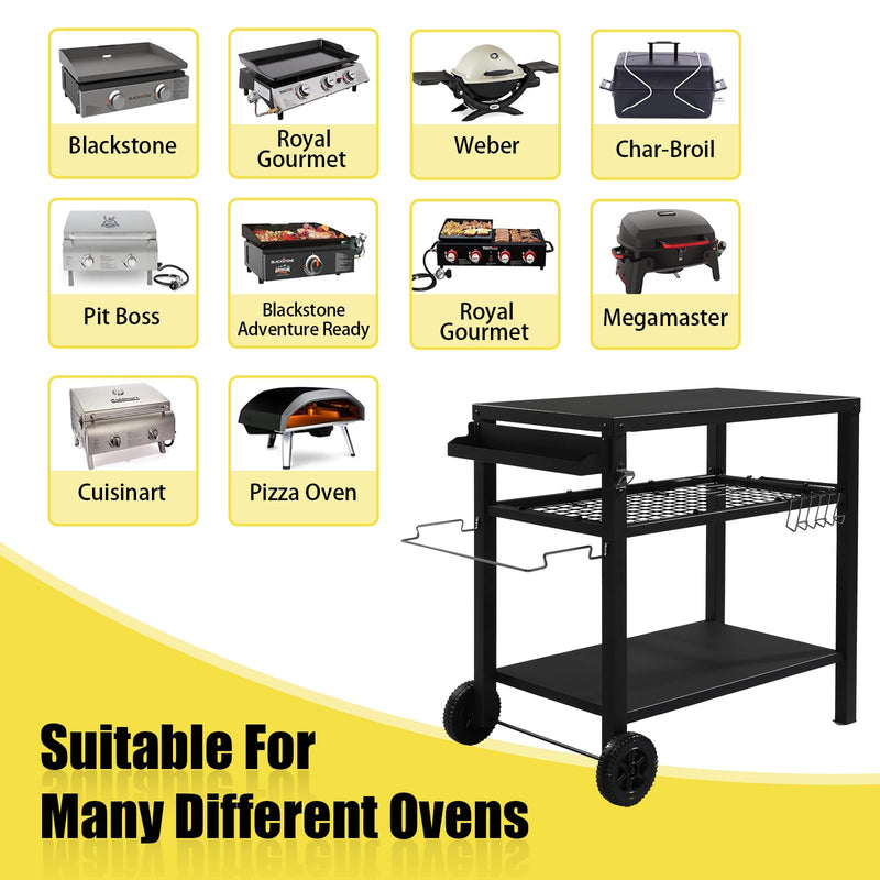 44 Inch Outdoor Grill Cart with Mesh Racks Black