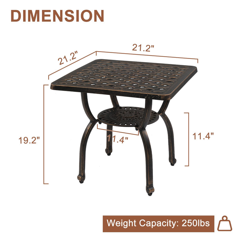 22 Inch Sqaure Cast Aluminum Outdoor Side Table Bronze