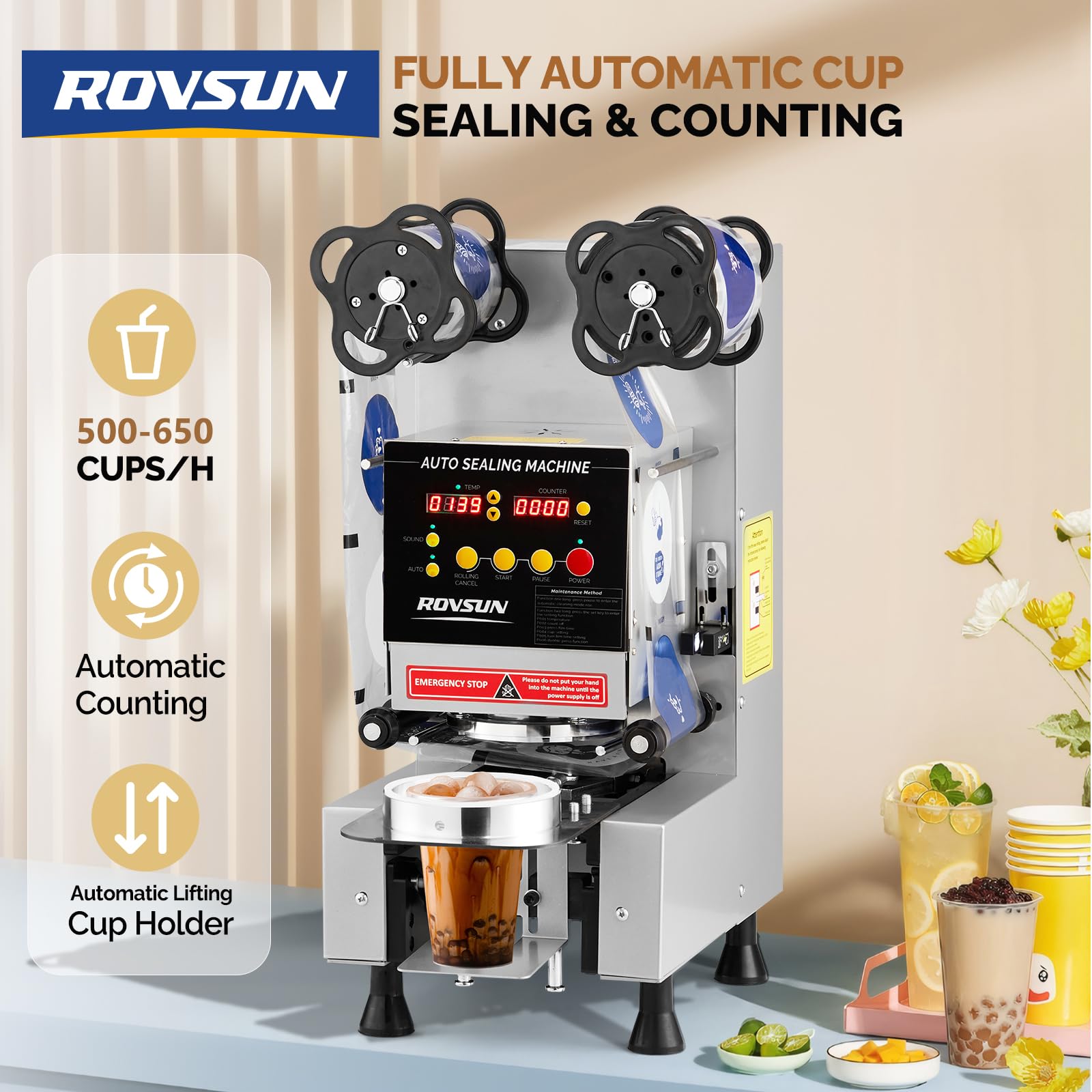 ROVSUN 350W 110V Automatic Cup Sealing Machine Silver