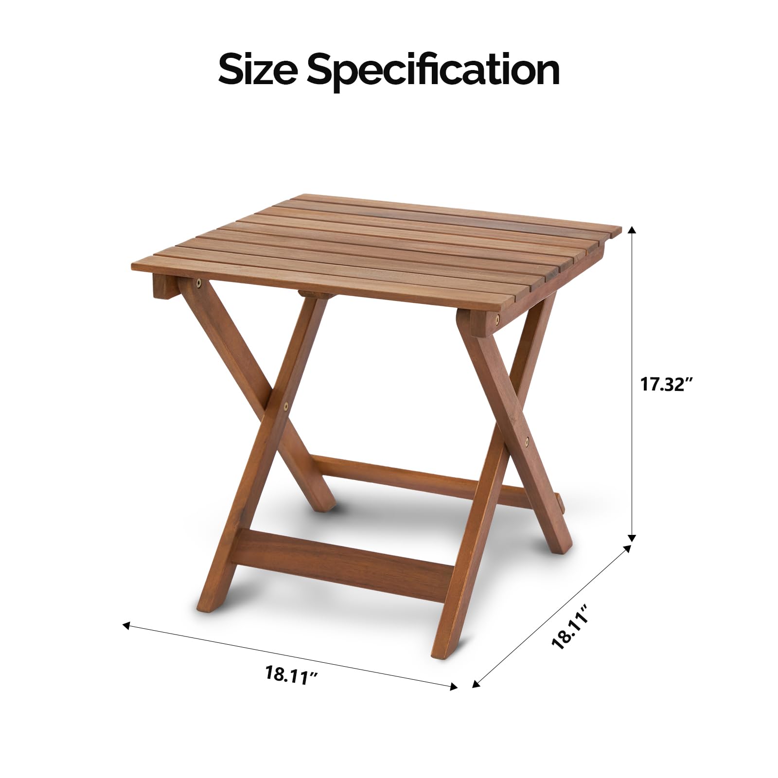 18" Square FSC Acacia Wooden Folding Table