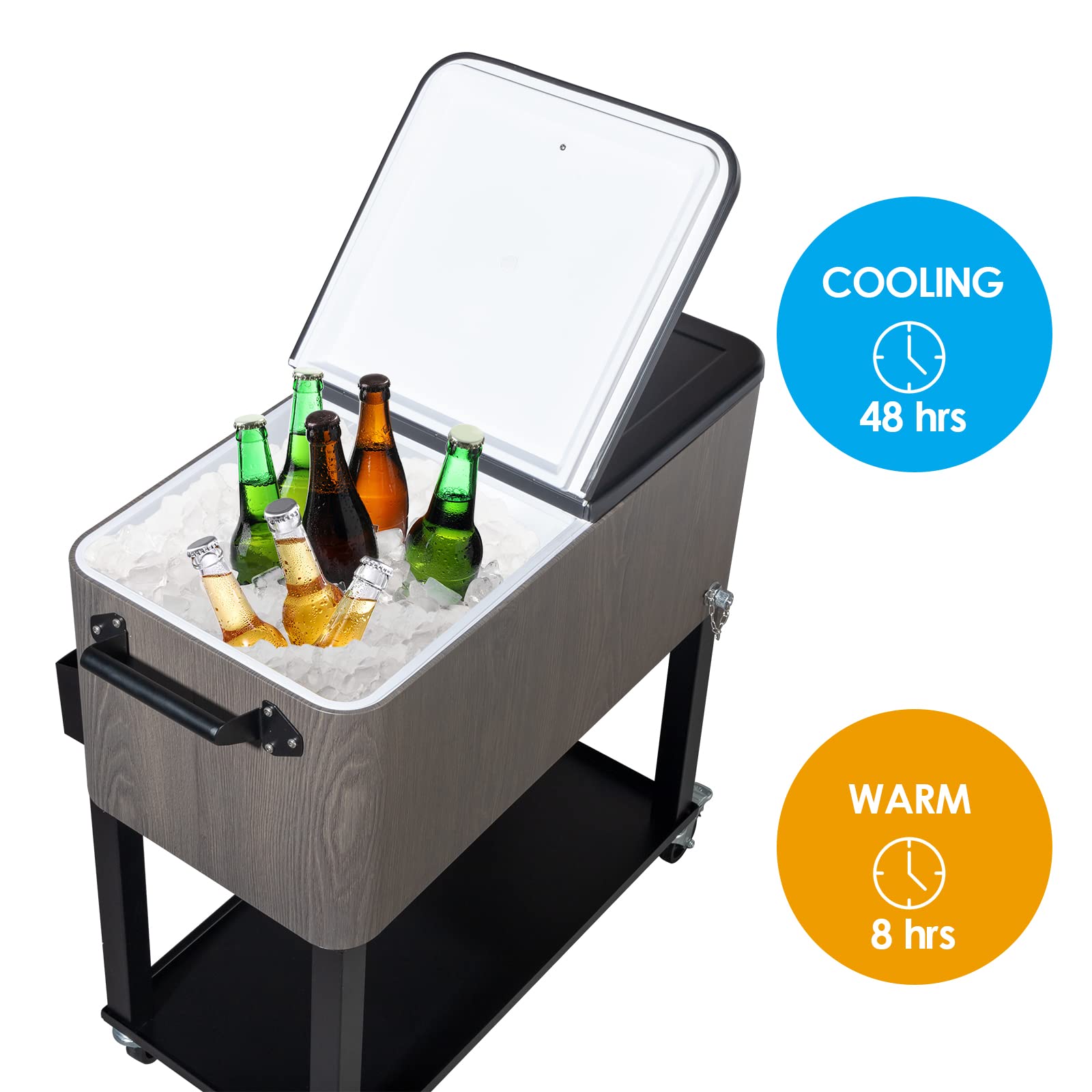 80 Quart Portable Outdoor Patio Rooling Cooler Cart Dark Grey