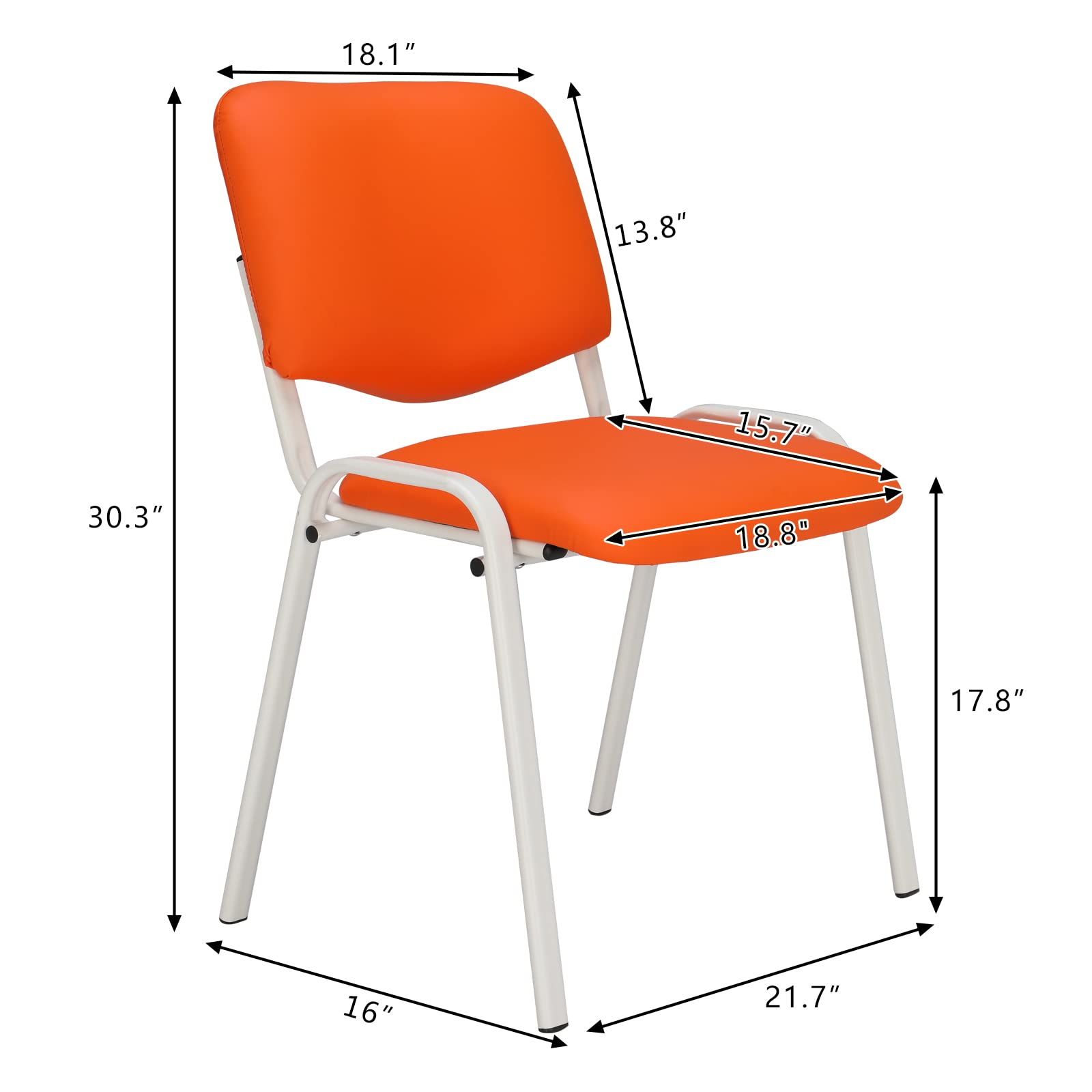 Office PU Stacking Chairs Armless Orange