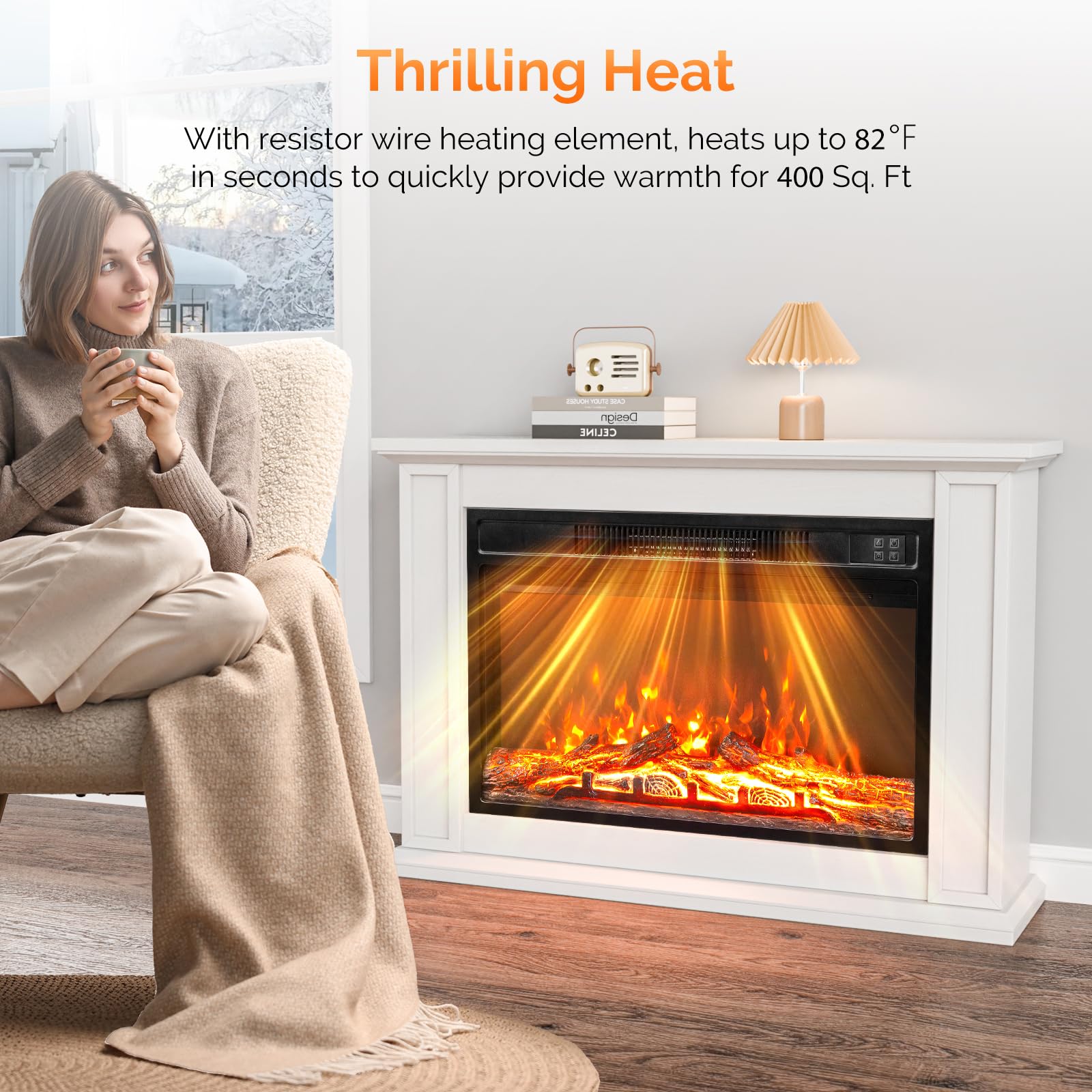 ROVSUN 26'' W 1500W 120V Electric Fireplace Inserts with APP & Remote