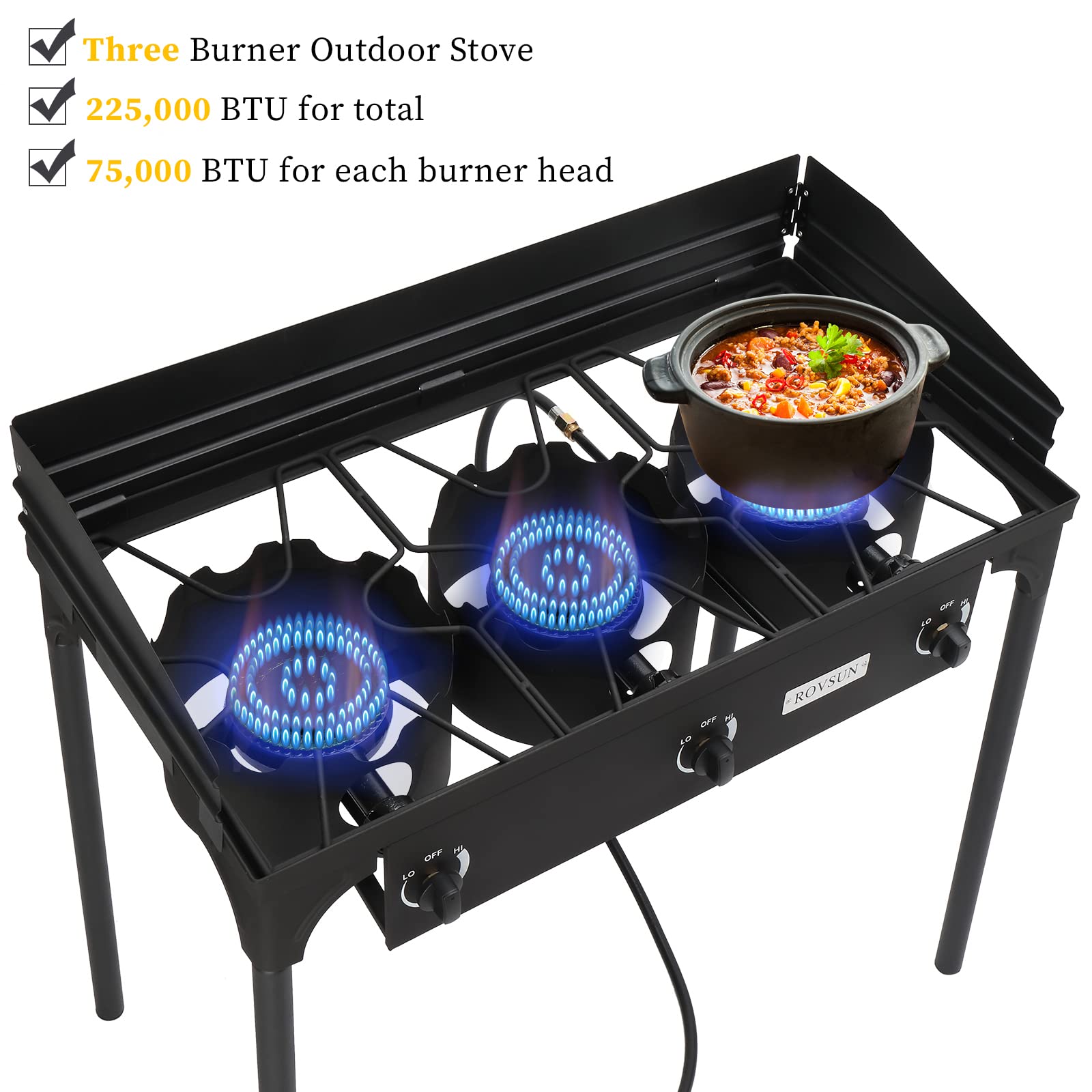 ROVSUN 3 Burner 225,000 BTU Outdoor Propane Stove with Windpanel & Carrying  Bag