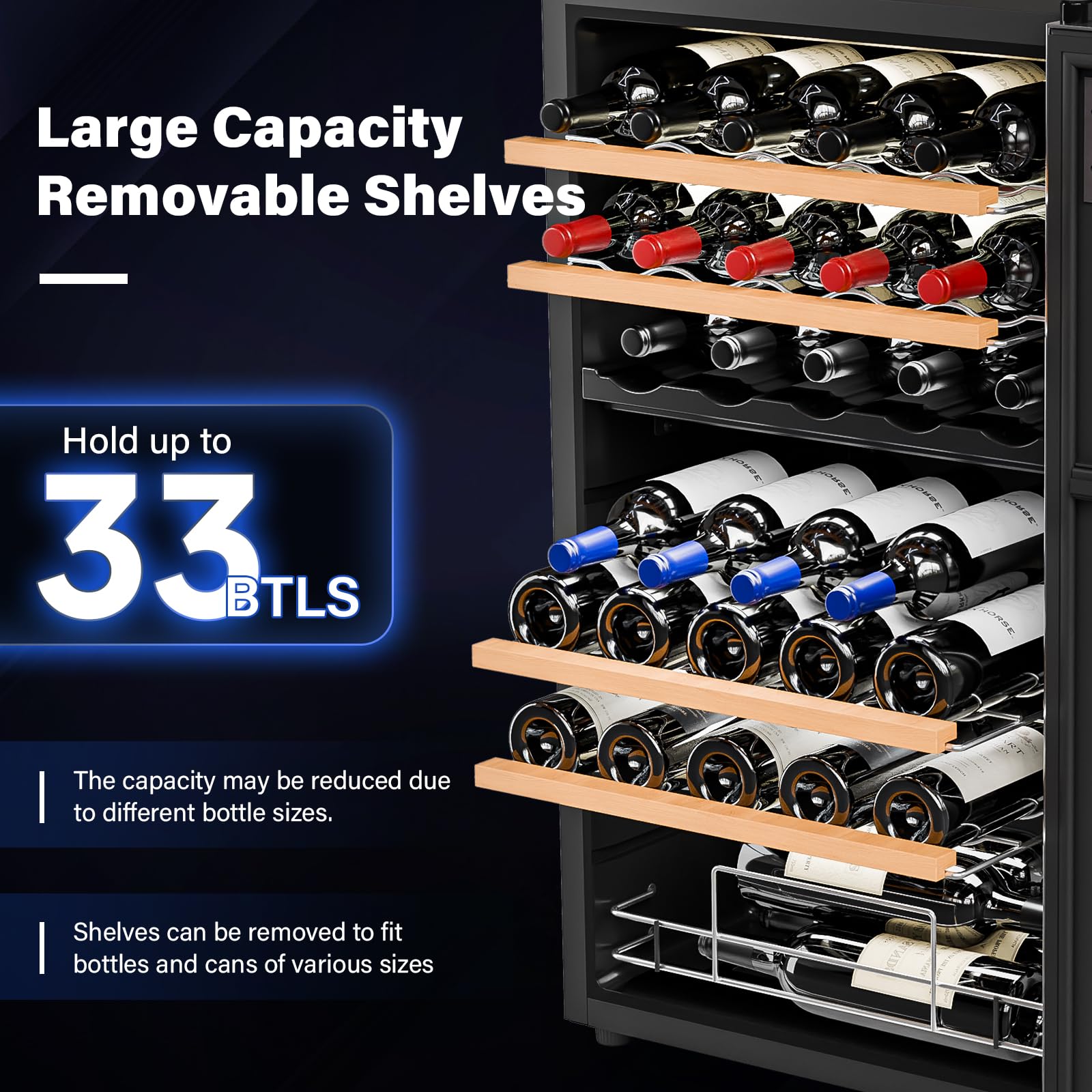 ROVSUN 33 Bottle Dual Zone Wine Cooler Fridge with Digital Temperature