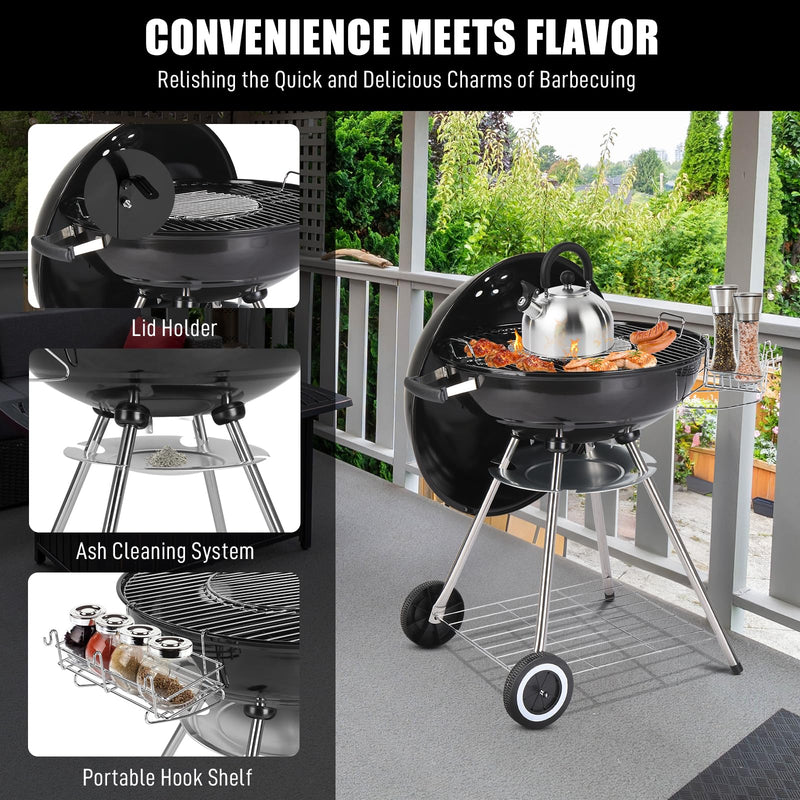 22 inch Charcoal Grill with Wheels and Storage Holder