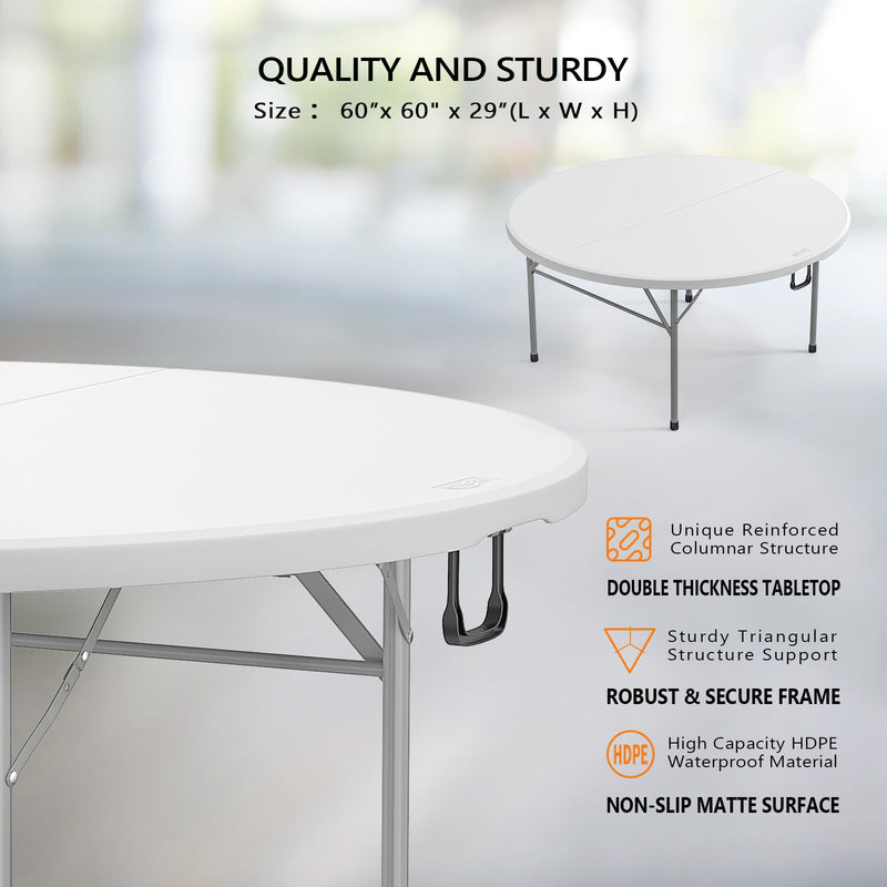60 Inch Round Bi-Folding Portable Plastic Dining Card Table