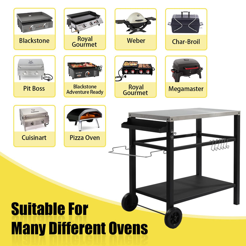 44 Inch Outdoor Grill Cart with Steel Steel Flattop Silver