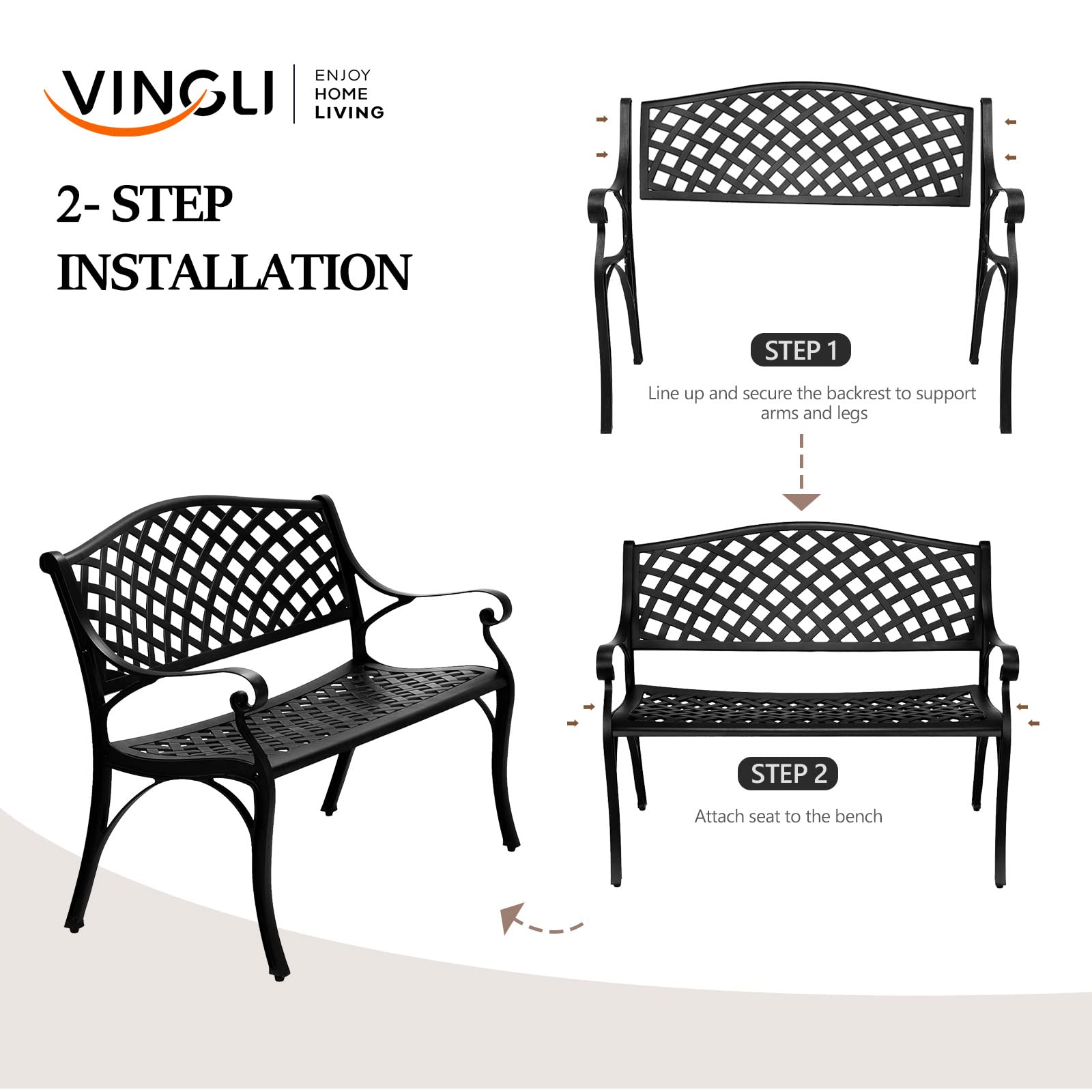 40.5 Inch Outdoor Bench Cast Aluminium Black