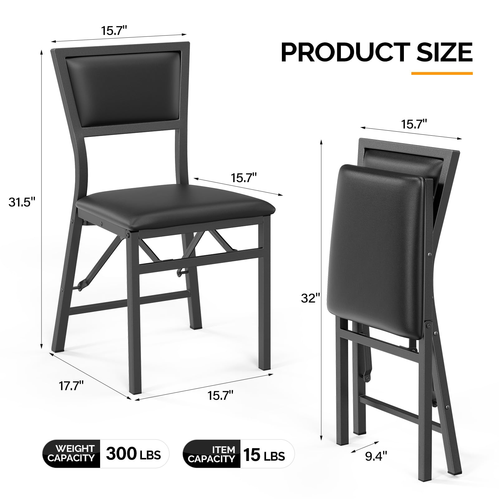 Foldable Dining Chairs with Cushion Solid Back