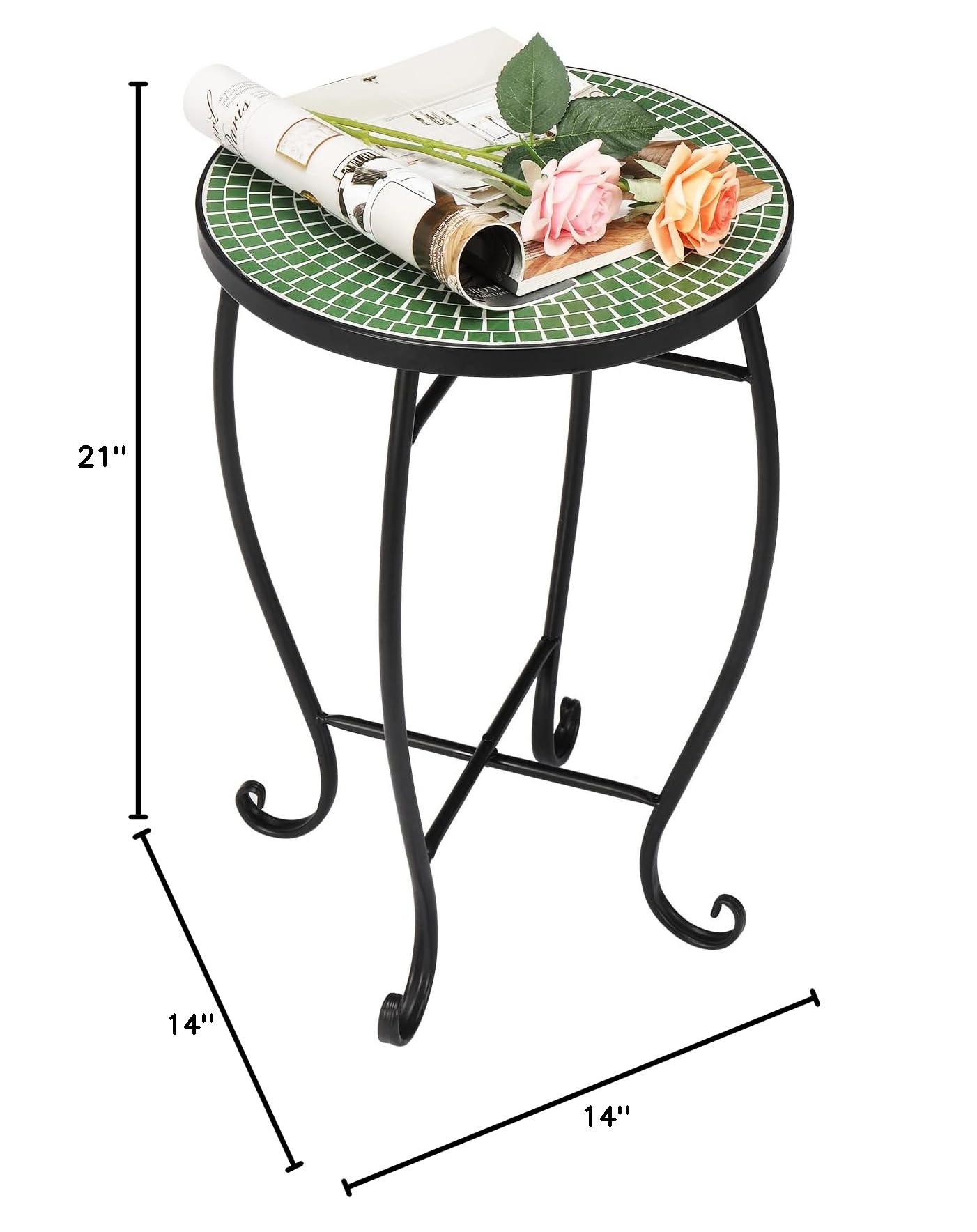 14 Inch Round Mosaic Outdoor Side Table Green Garden