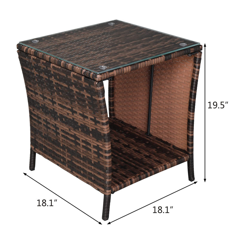Outdoor Wicker Side Table with Storage Brown
