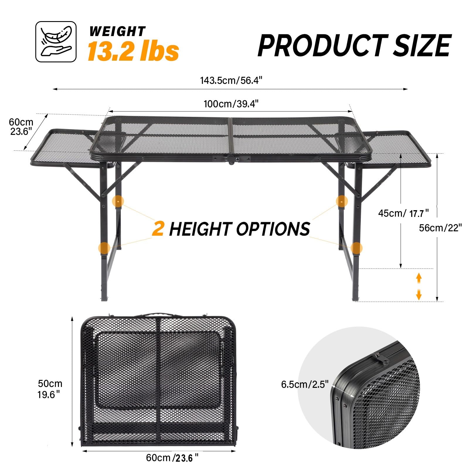 4.7 FT Portable Picnic Table Adjustable Height & Mesh Bag