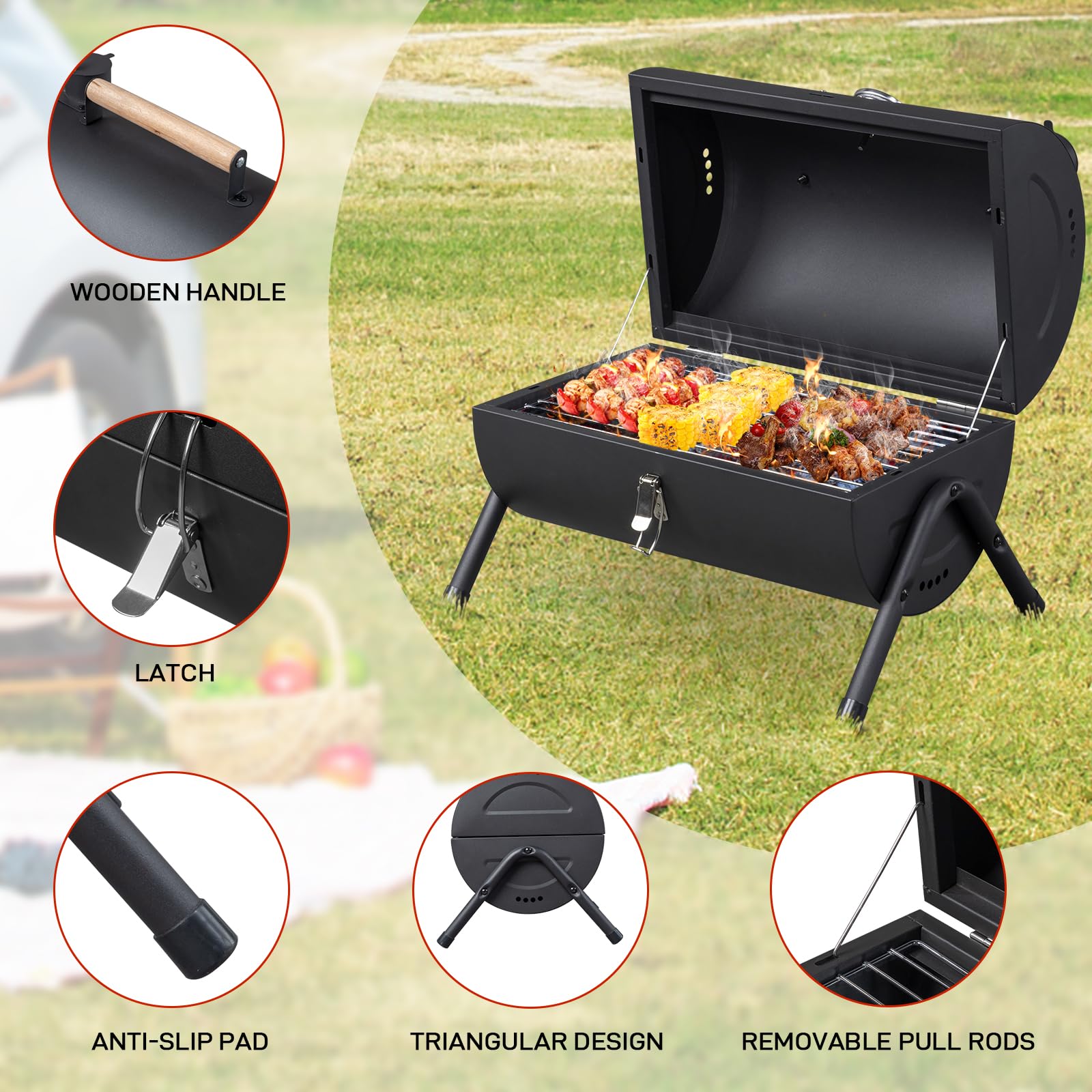 ROVSUN 12" x 15 " Portable Charcoal Grill Tabletop Barbecue Smoker