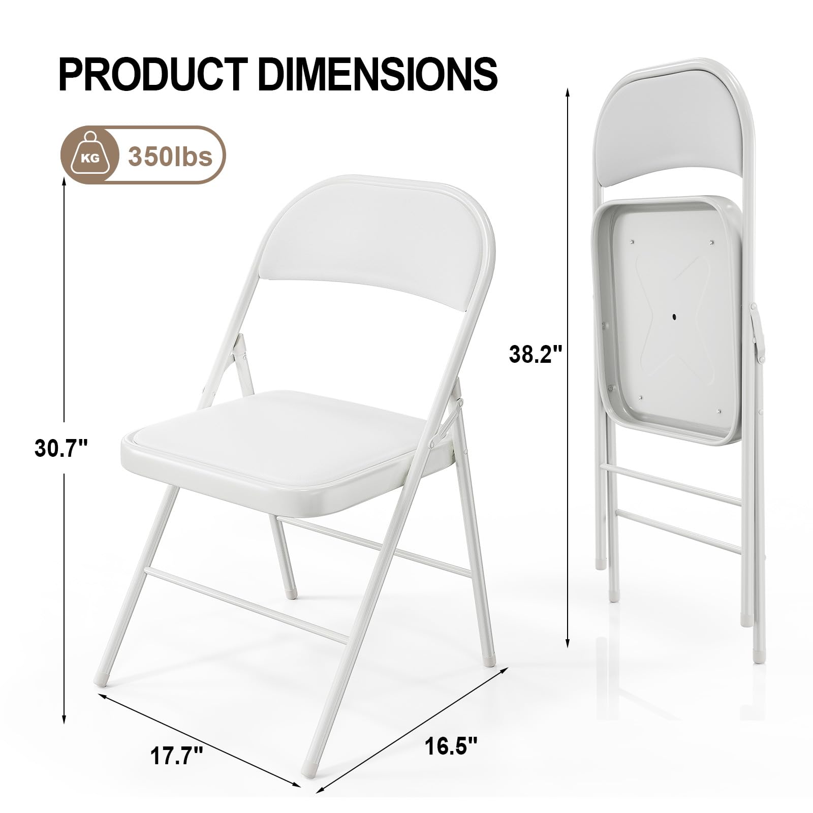 Folding Chairs with PU Leather Seat Set & Back White