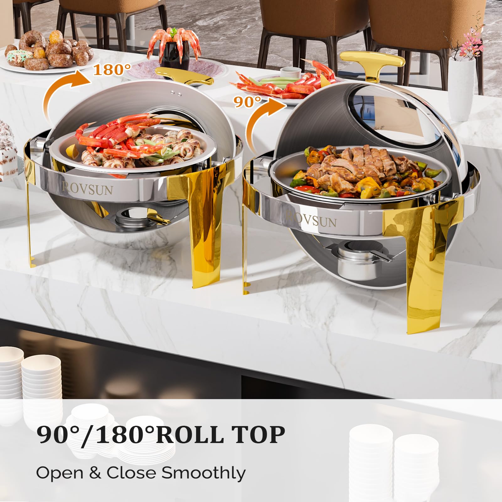 ROVSUN 6 QT Round Roll Top Chafing Dish Buffet Set Silver Gold