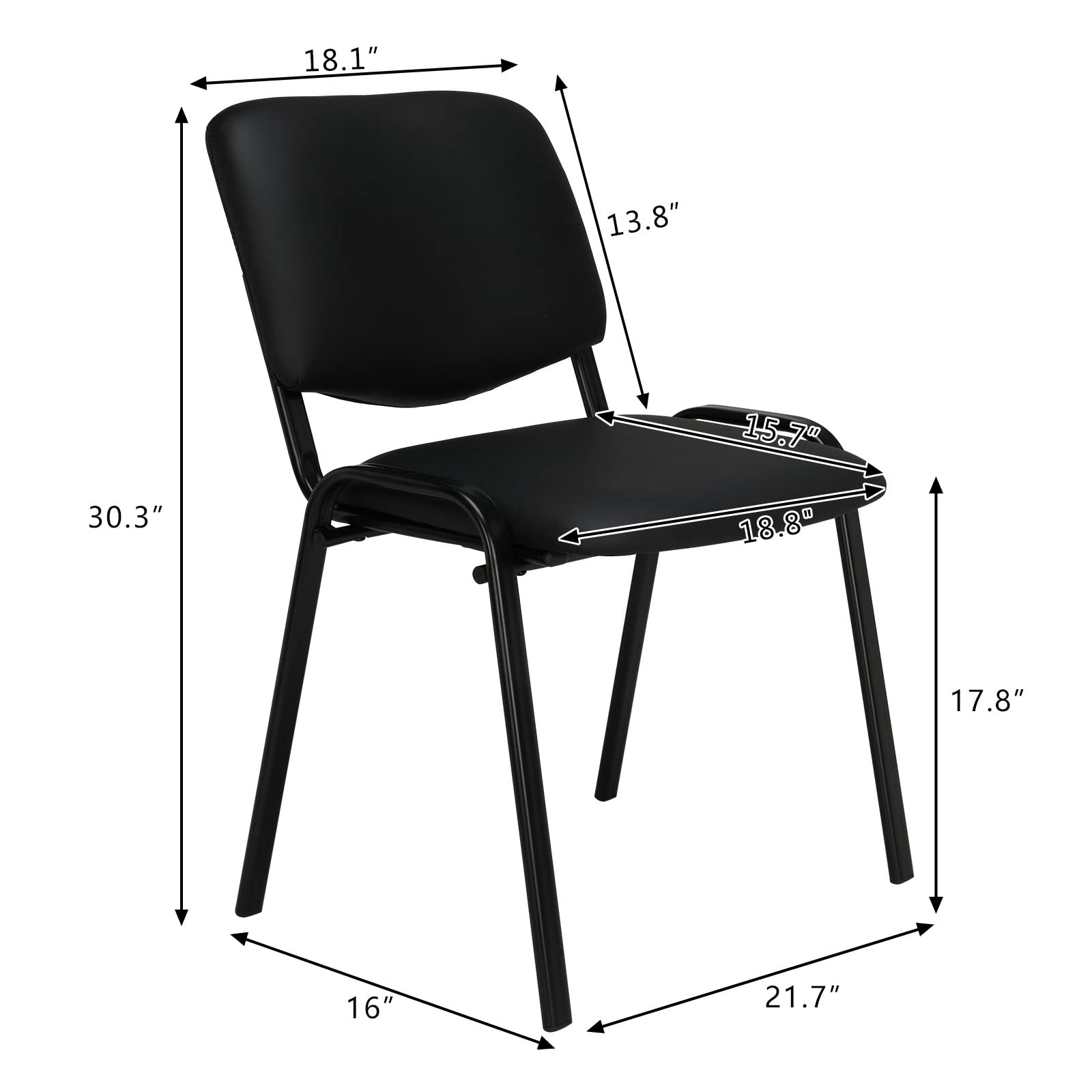 Office PU Stacking Chairs Armless Black