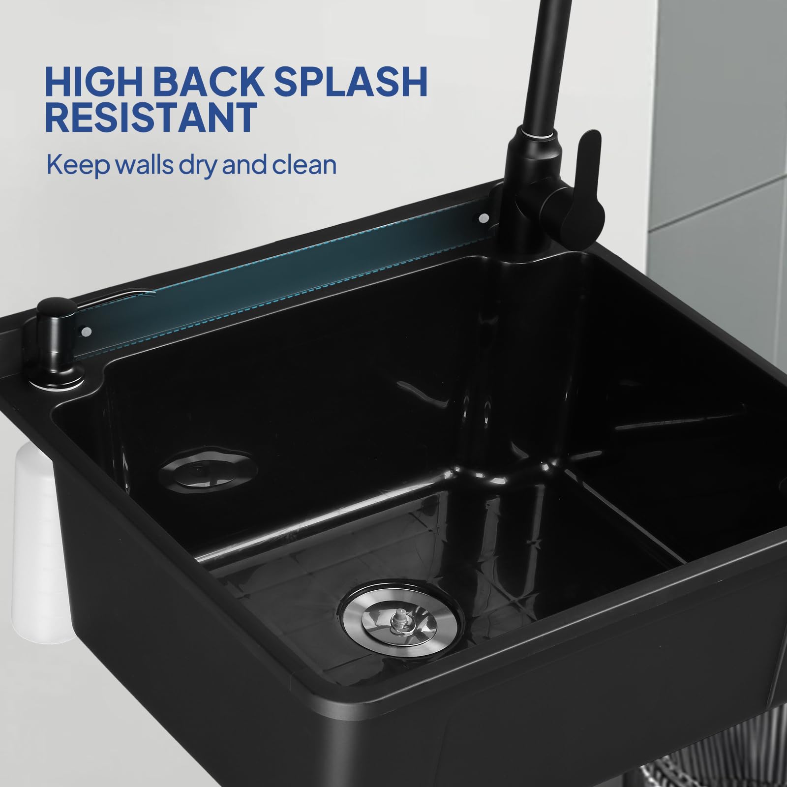 ROVSUN Plastic Wall-Mounted Utility Sink with Wall Bracket Black