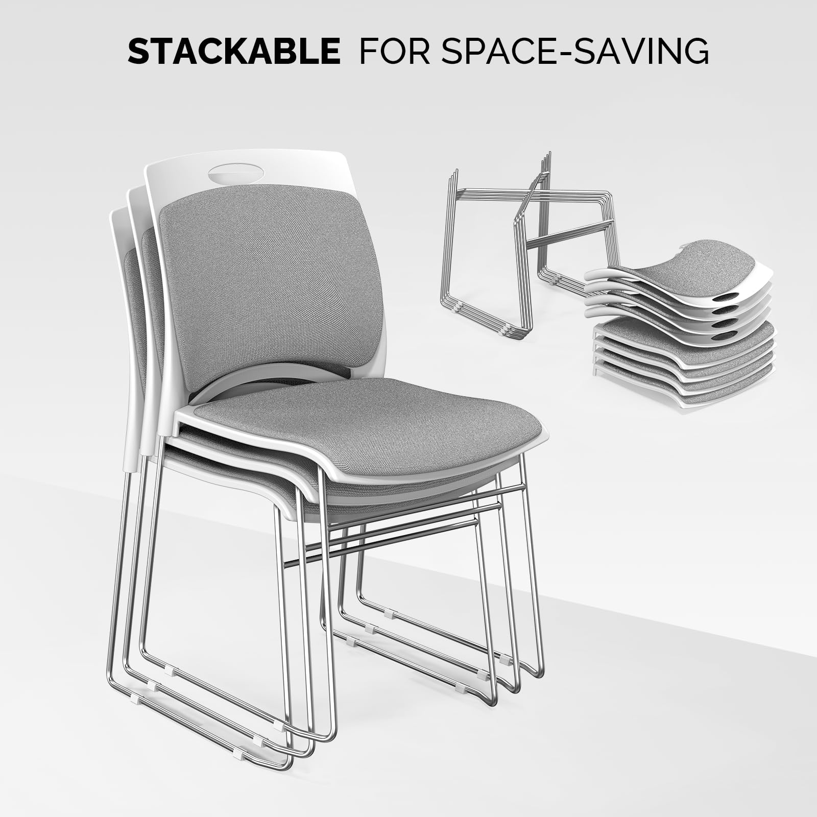 Office Stackable Chairs Set with Metal Sled Base Grey